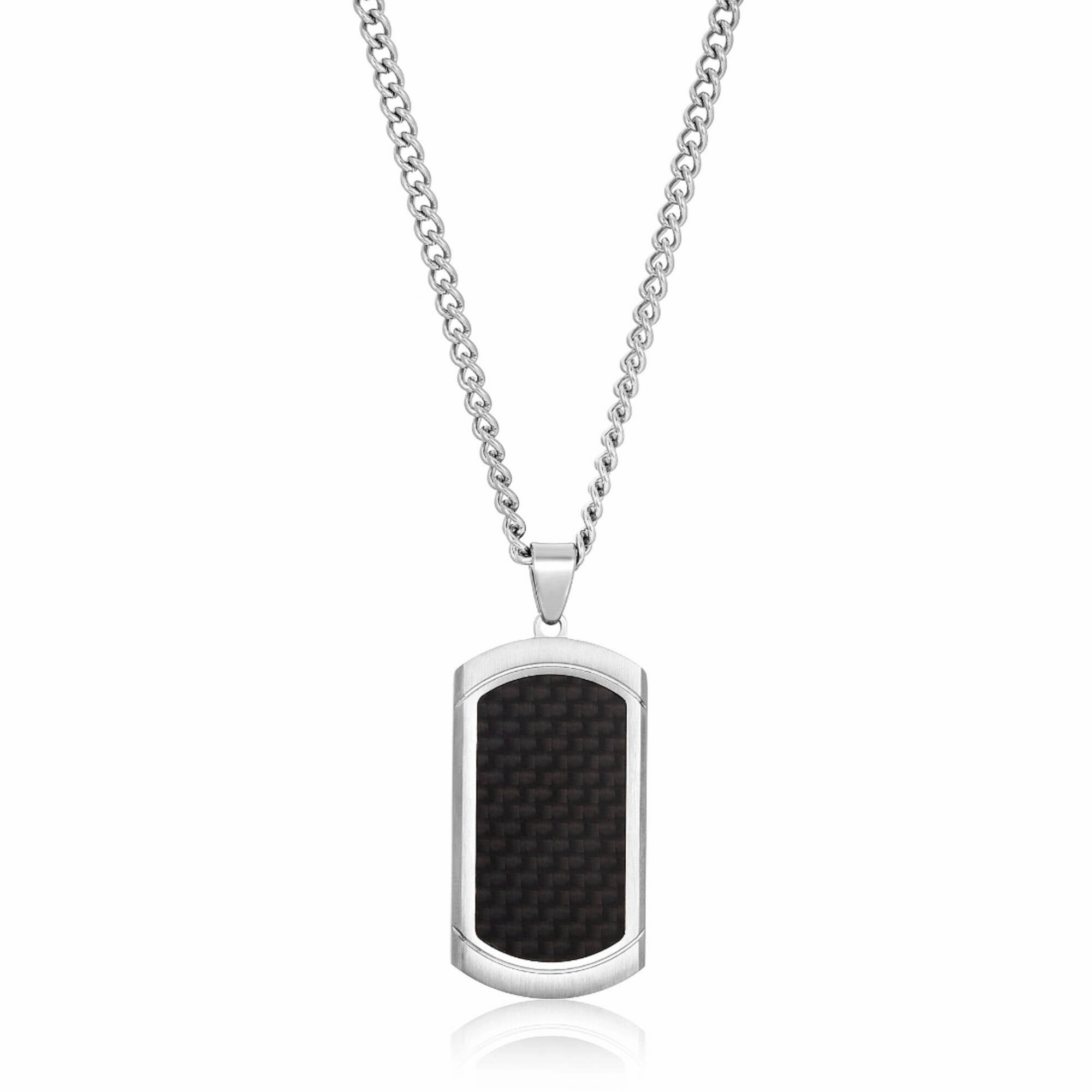 Invicta Men's Dog Tag Pendant Necklace - Inlaid Carbon Fiber Steel, 24 inch | N8165