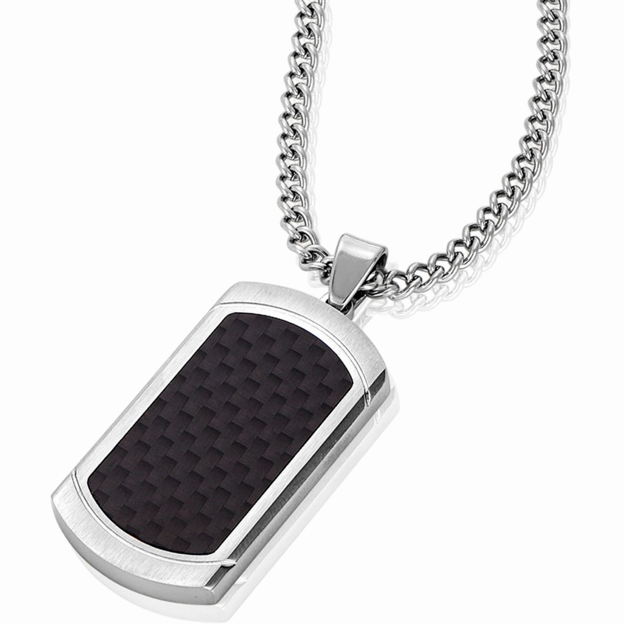 Invicta Men's Dog Tag Pendant Necklace - Inlaid Carbon Fiber Steel, 24 inch | N8165