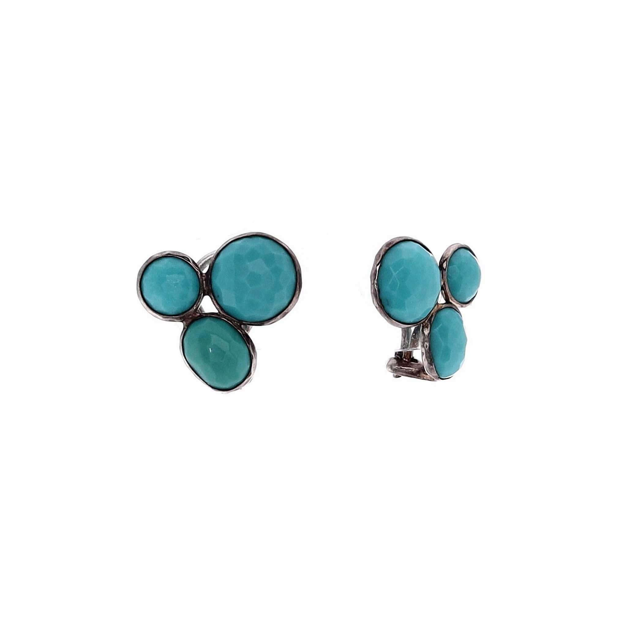 Ippolita Rock Candy Collection Sterling Silver Turquoise Omega Back Clip-On Earrings