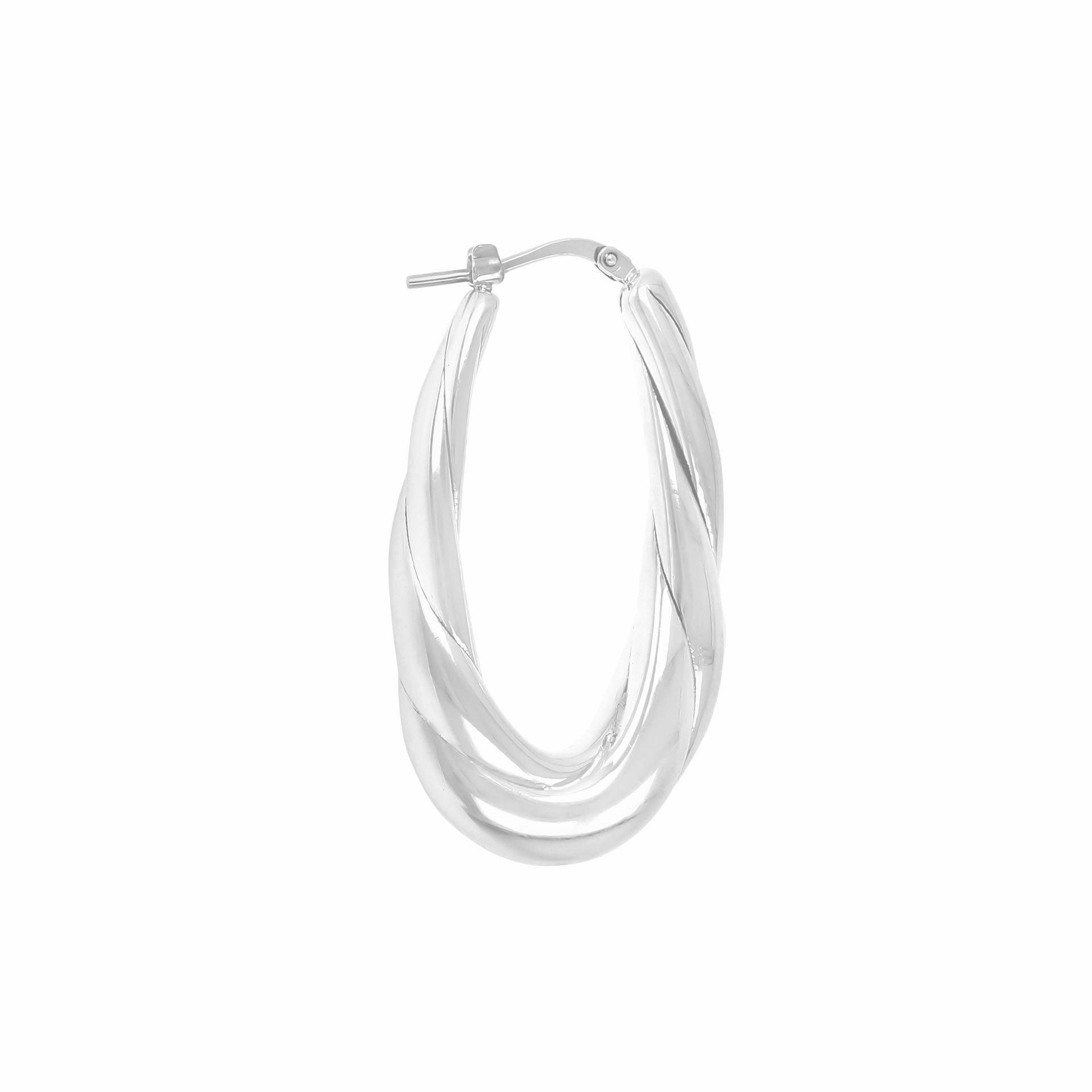Italian Sterling Silver 1-1/2" Oval Elongated Hoop Earrings