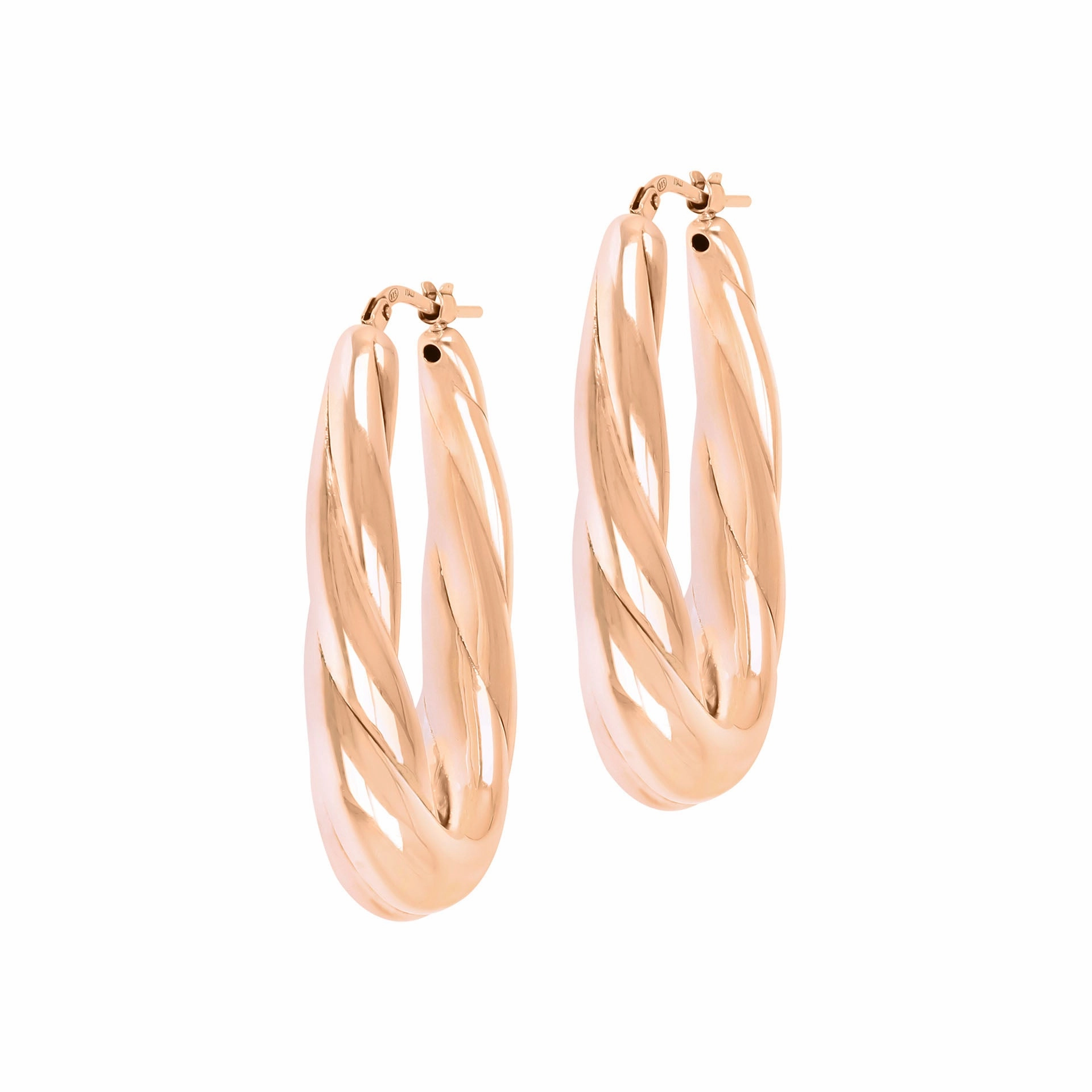 Italian Sterling Silver 1-1/2" Oval Elongated Hoop Earrings