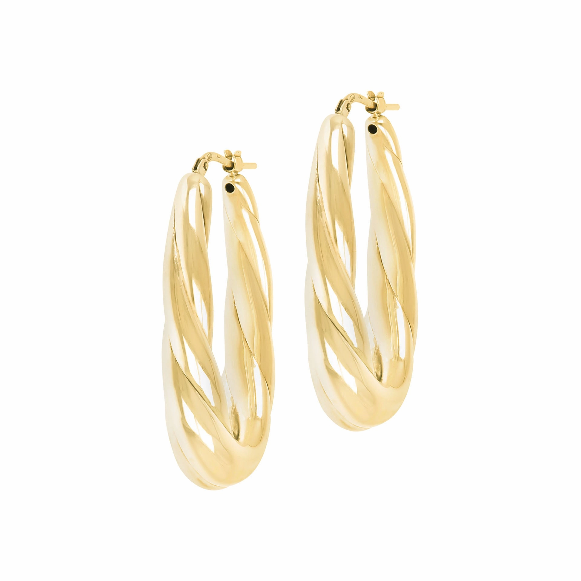 Italian Sterling Silver 1-1/2" Oval Elongated Hoop Earrings