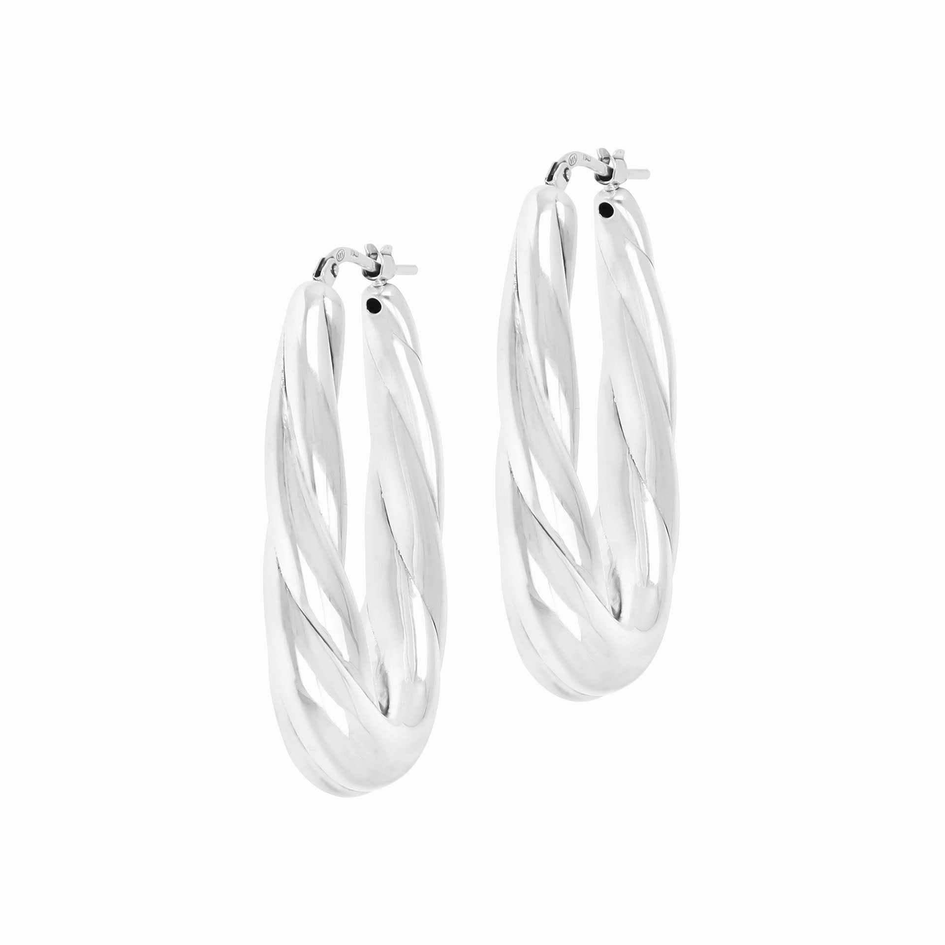Italian Sterling Silver 1-1/2" Oval Elongated Hoop Earrings