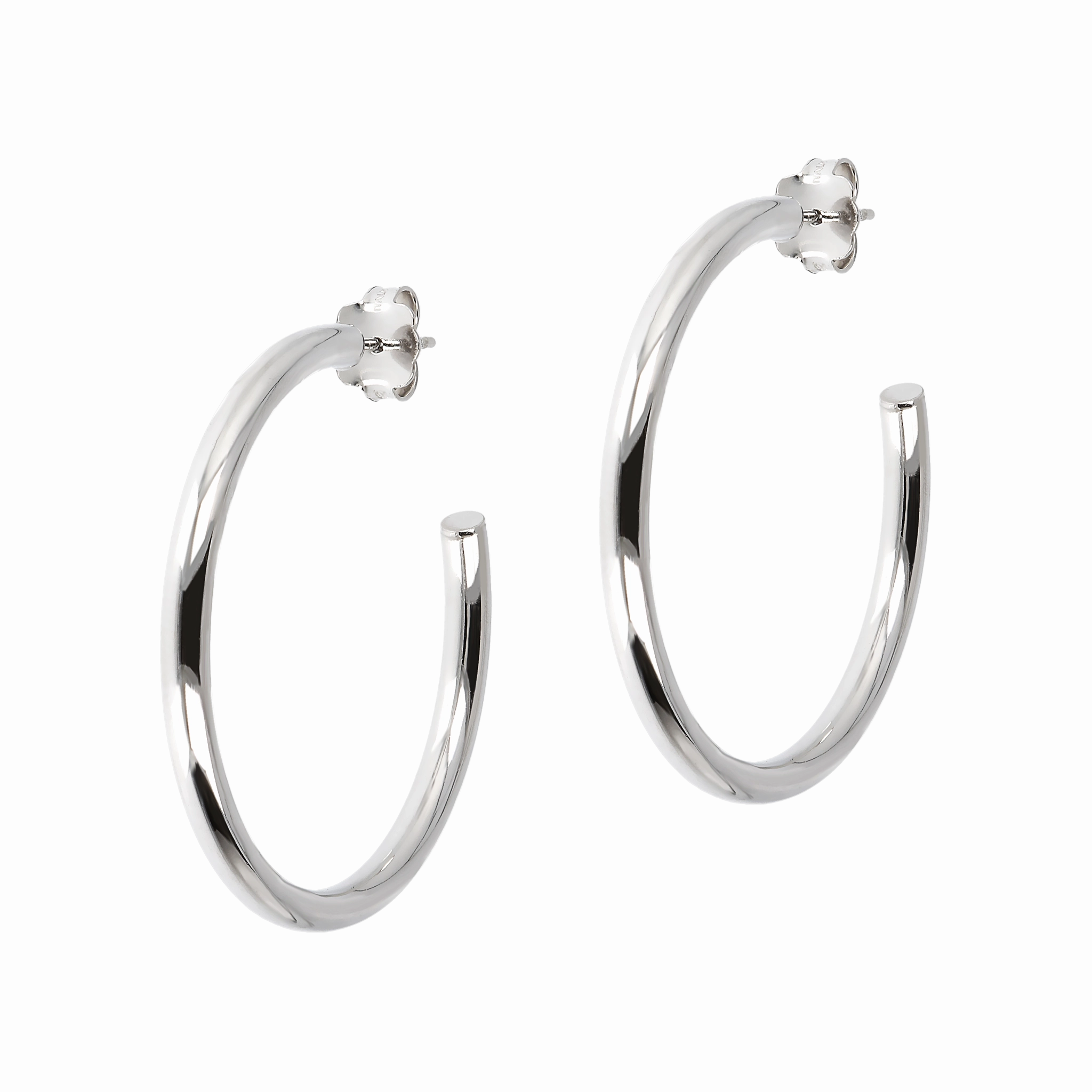 Italian Sterling Silver 1-1/2" Polished Hoop Earrings