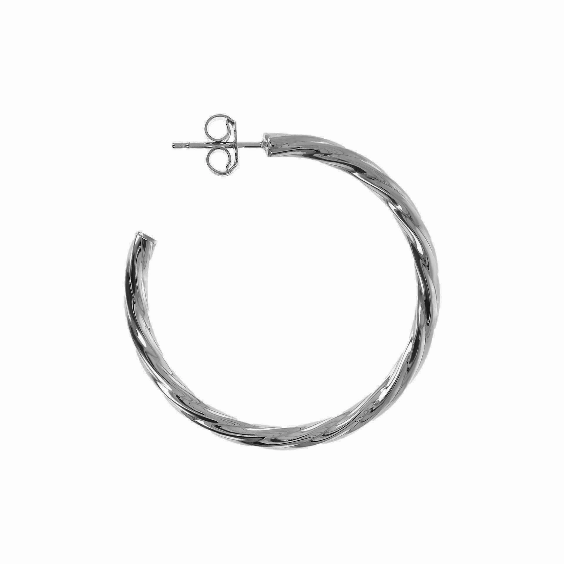 Italian Sterling Silver 1-1/2" Twisted and Polished Hoop Earrings