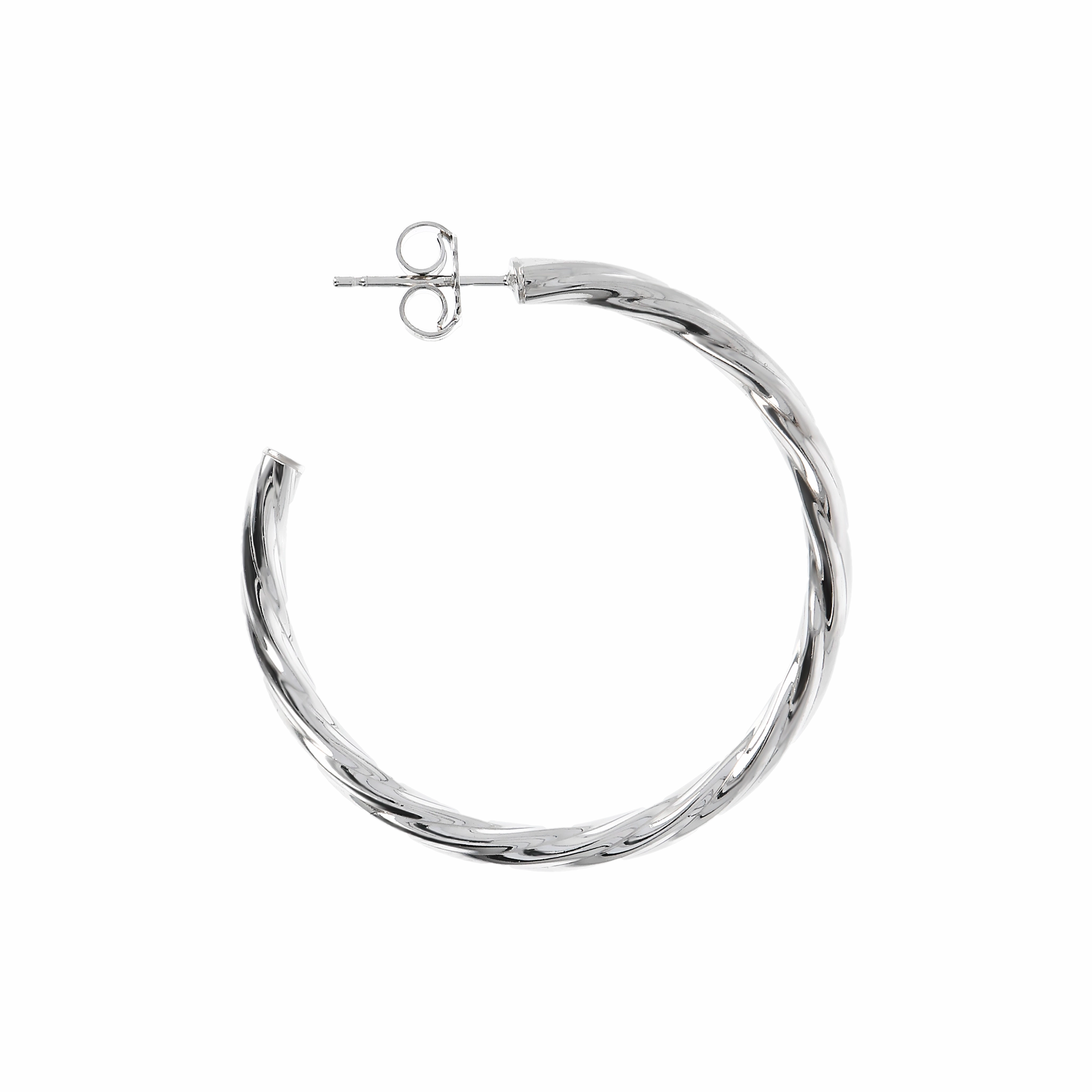 Italian Sterling Silver 1-1/2" Twisted and Polished Hoop Earrings