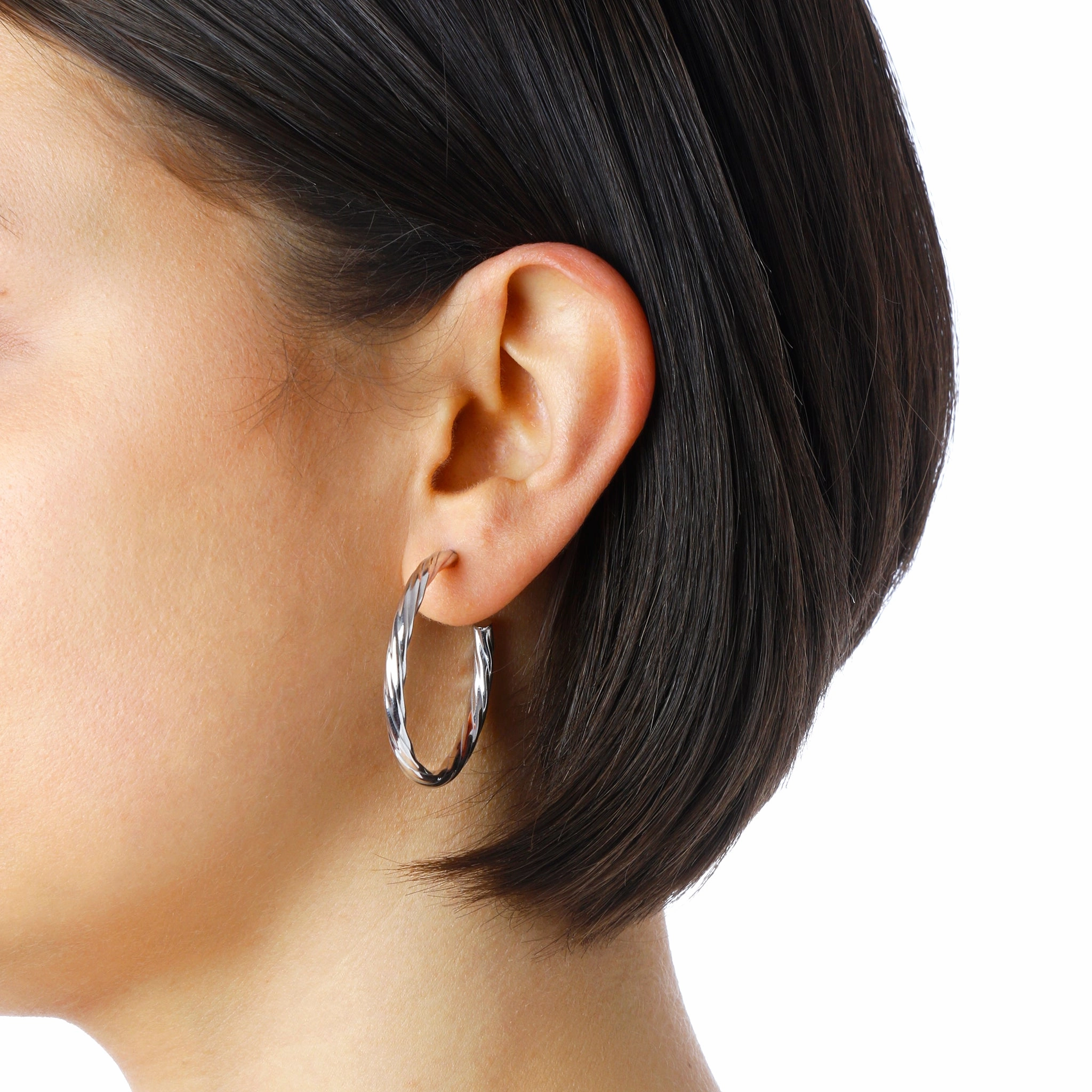 Italian Sterling Silver 1-1/2" Twisted and Polished Hoop Earrings