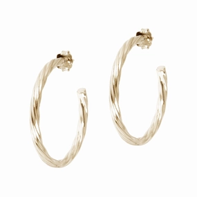 Italian Sterling Silver 1-1/2" Twisted and Polished Hoop Earrings