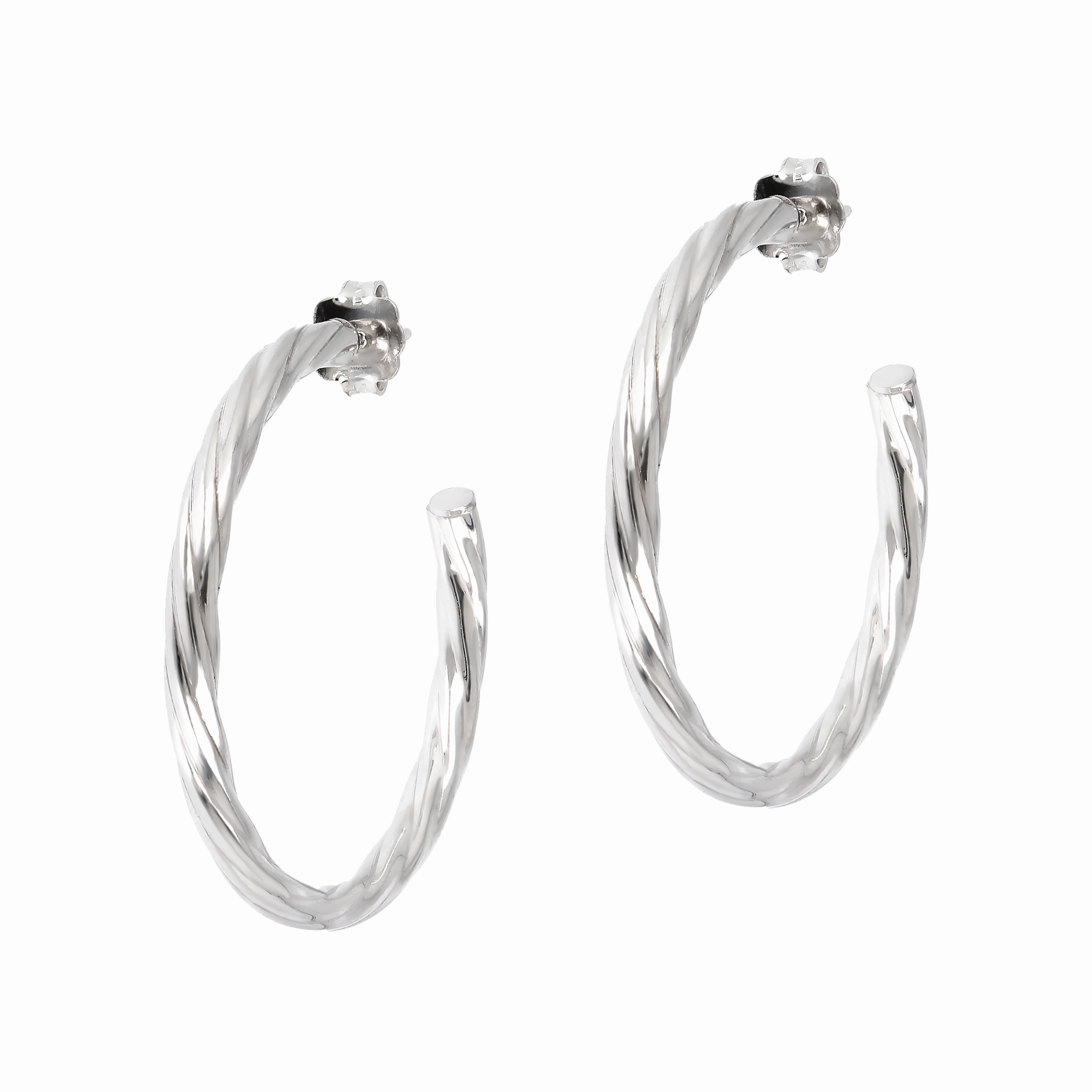 Italian Sterling Silver 1-1/2" Twisted and Polished Hoop Earrings