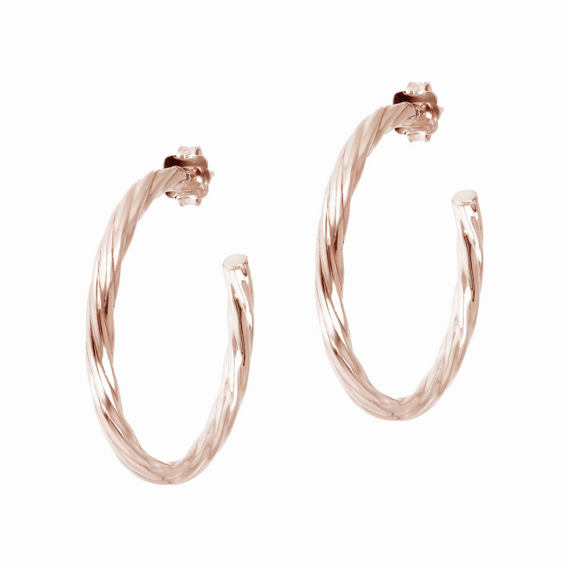 Italian Sterling Silver 1-1/2" Twisted and Polished Hoop Earrings