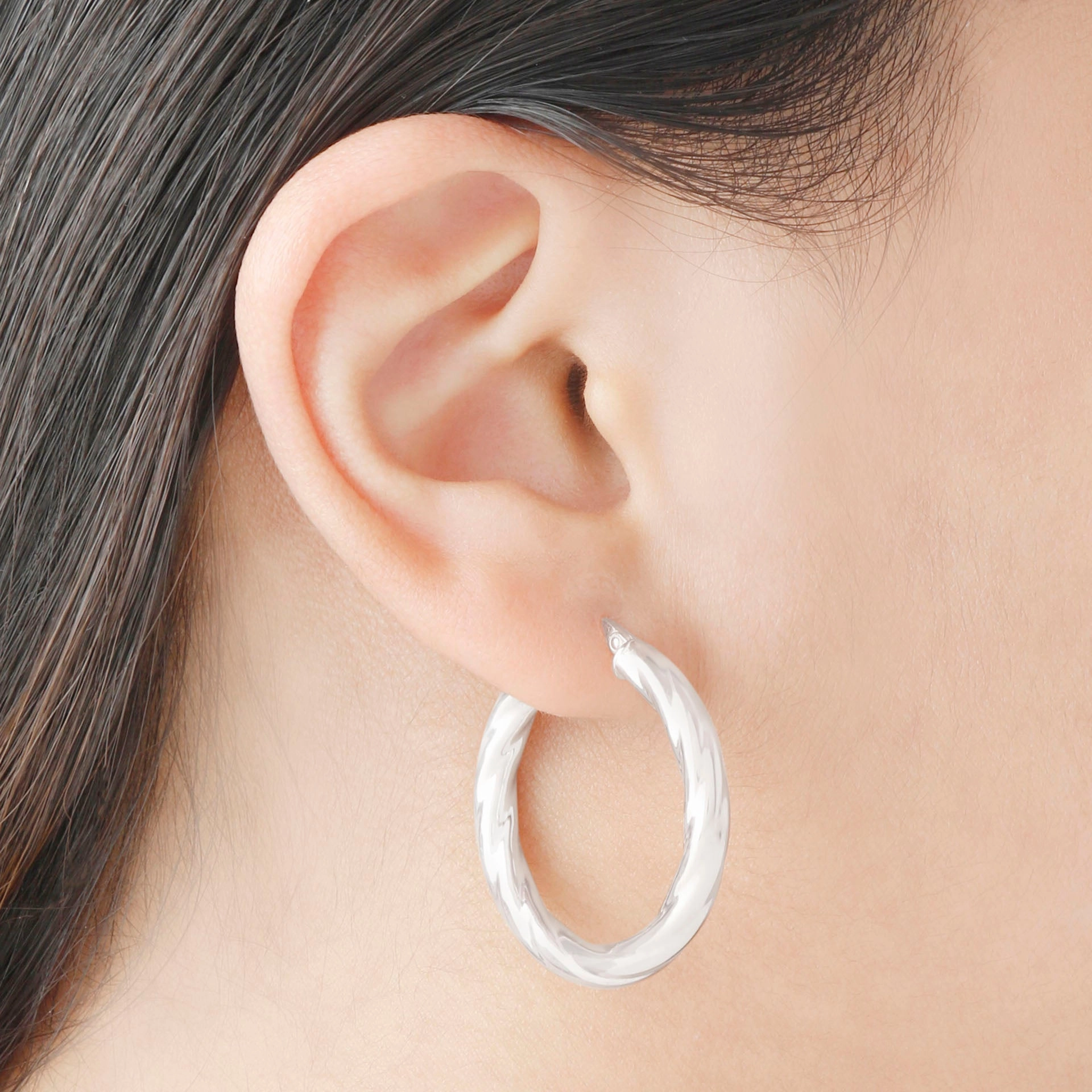 Italian Sterling Silver 1-1/4" Polished & Twisted Full-Hoop Earrings