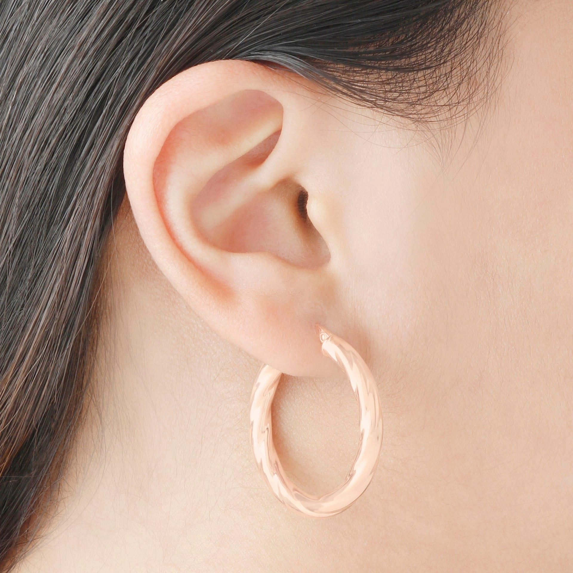 Italian Sterling Silver 1-1/4" Polished & Twisted Full-Hoop Earrings