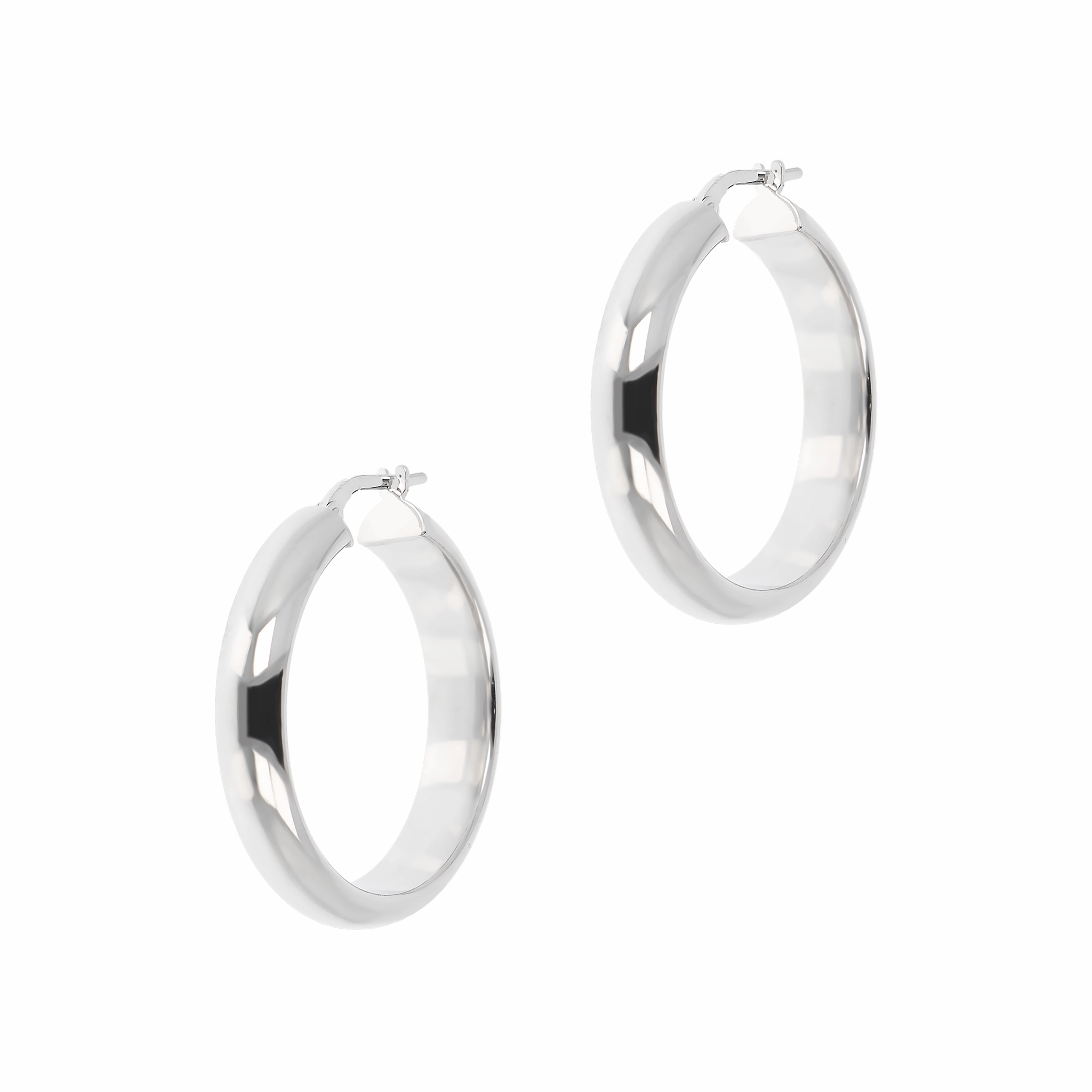 Italian Sterling Silver 1-1/4" Polished Hoop Earrings