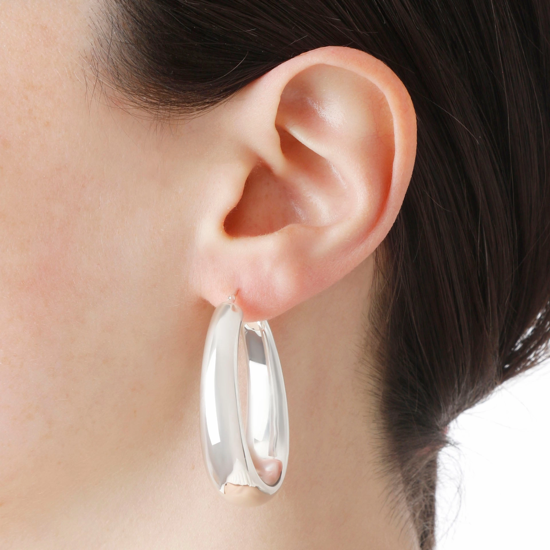 Italian Sterling Silver 1-3/4" Oval Electroform Hoops