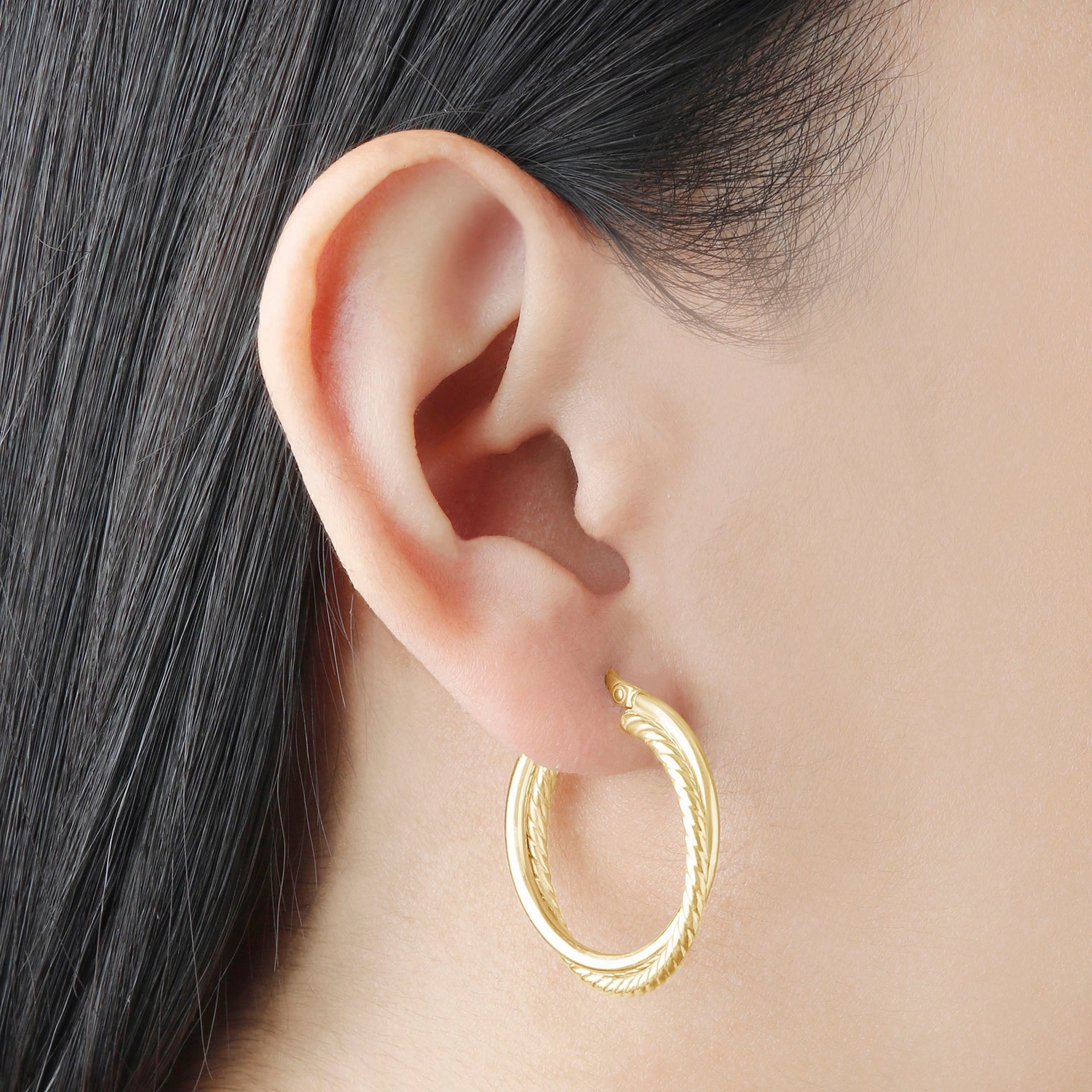 Italian Sterling Silver 1" Double Polished and Twisted Hoop Earrings