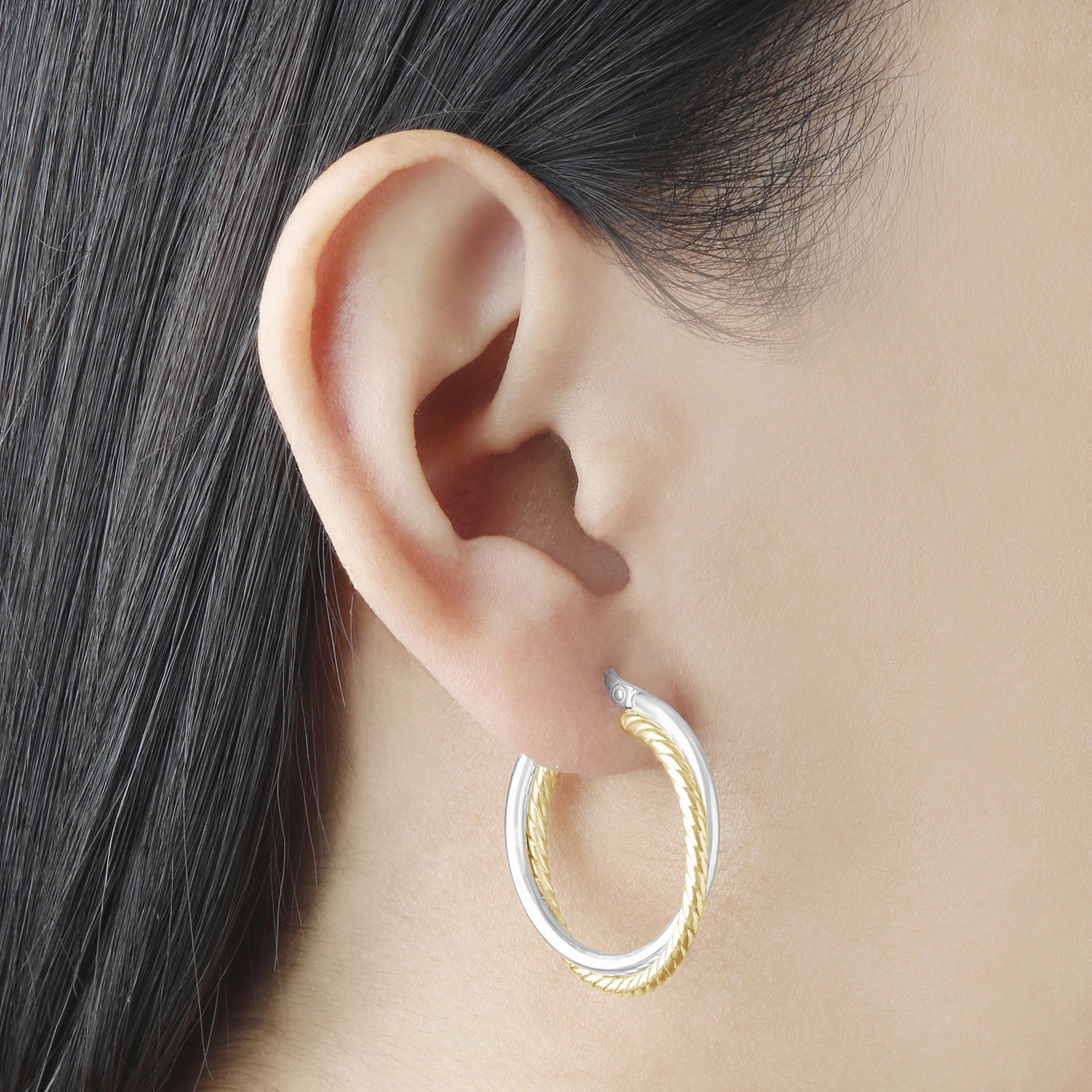 Italian Sterling Silver 1" Double Polished and Twisted Hoop Earrings