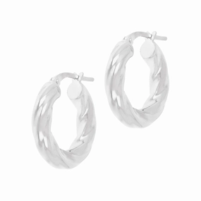 Italian Sterling Silver 3/4" Polished and Twisted Hoop Earrings