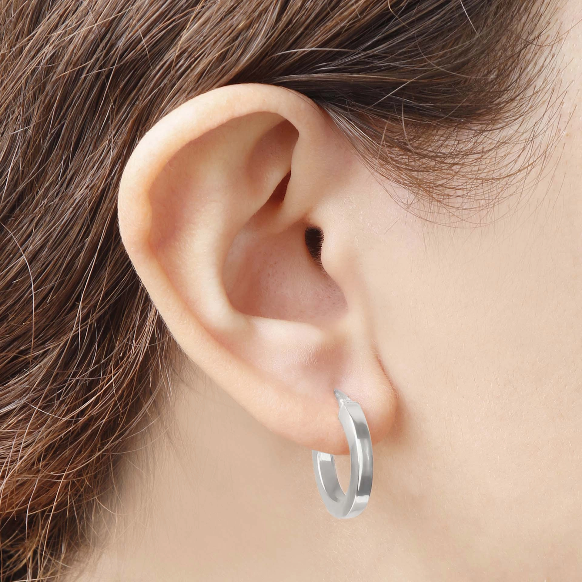 Italian Sterling Silver 3/4" Polished Square Tube Hoop Earrings