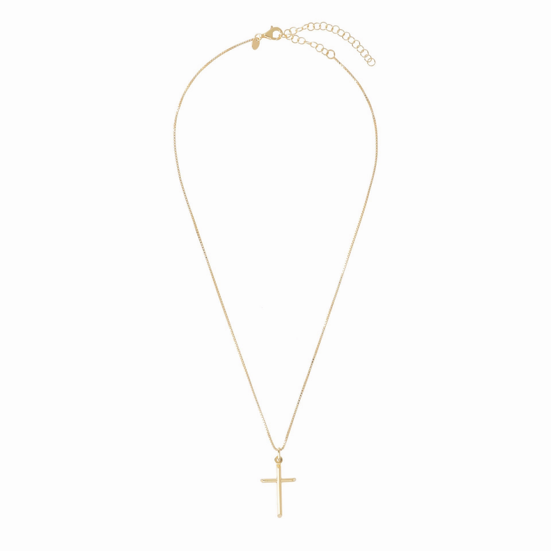 Italian Sterling Silver High Polished Cross Pendant with Box Chain