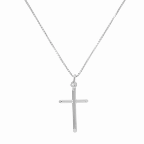 Italian Sterling Silver High Polished Cross Pendant with Box Chain