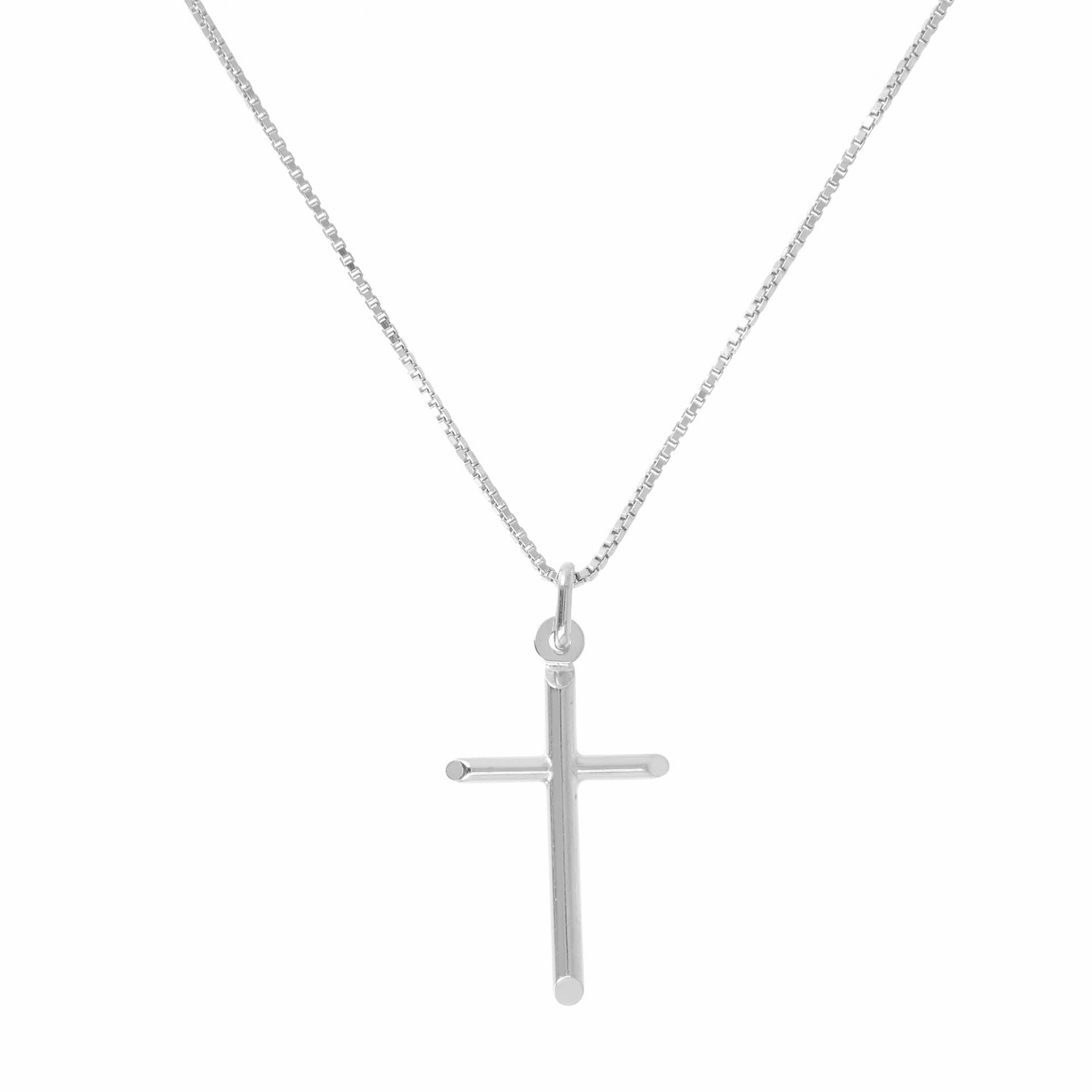 Italian Sterling Silver High Polished Cross Pendant with Box Chain