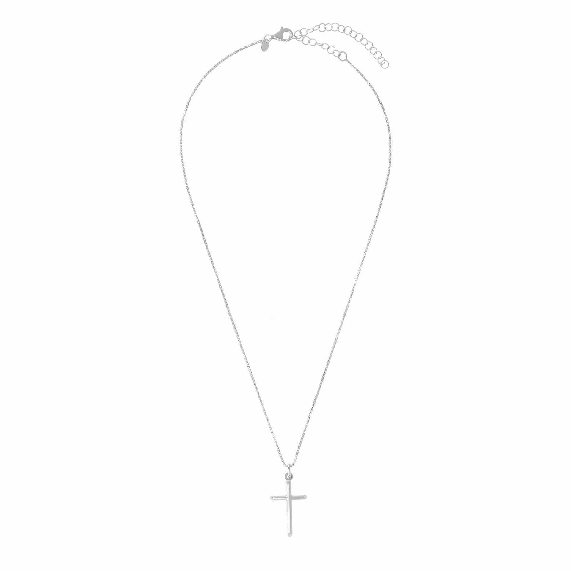 Italian Sterling Silver High Polished Cross Pendant with Box Chain