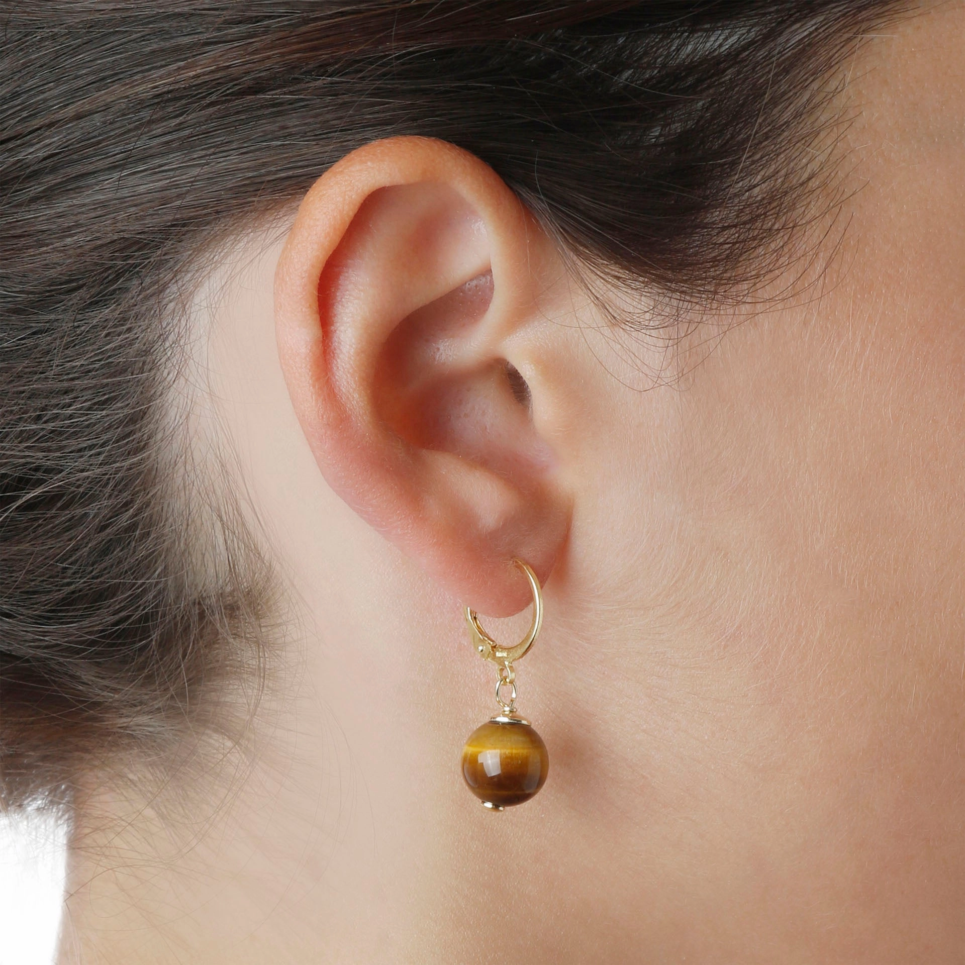 Italian Sterling Silver Leverback Gemstone 10 mm Beaded Earrings