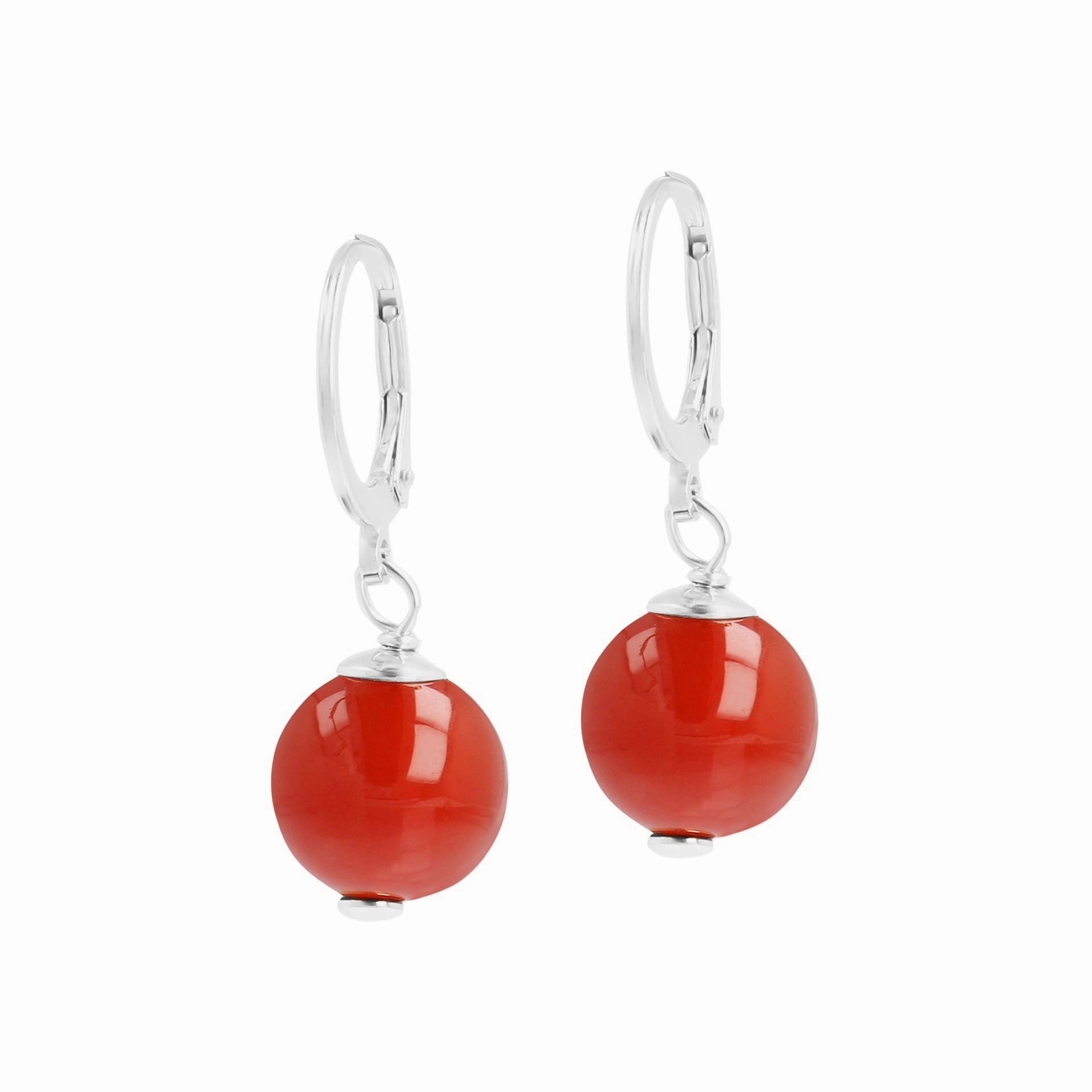 Italian Sterling Silver Leverback Gemstone 10 mm Beaded Earrings