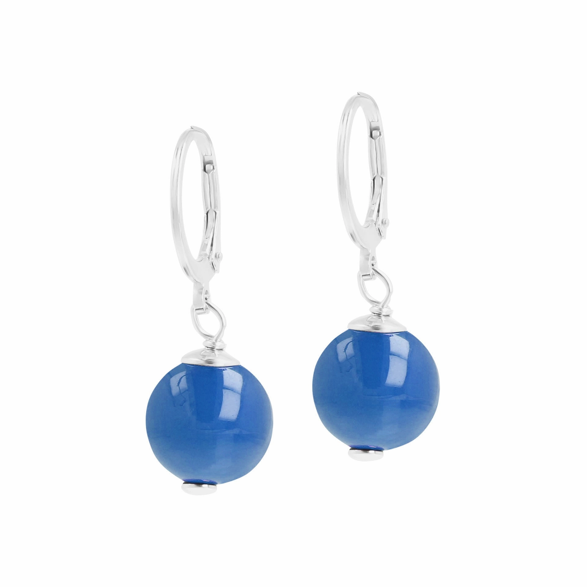 Italian Sterling Silver Leverback Gemstone 10 mm Beaded Earrings