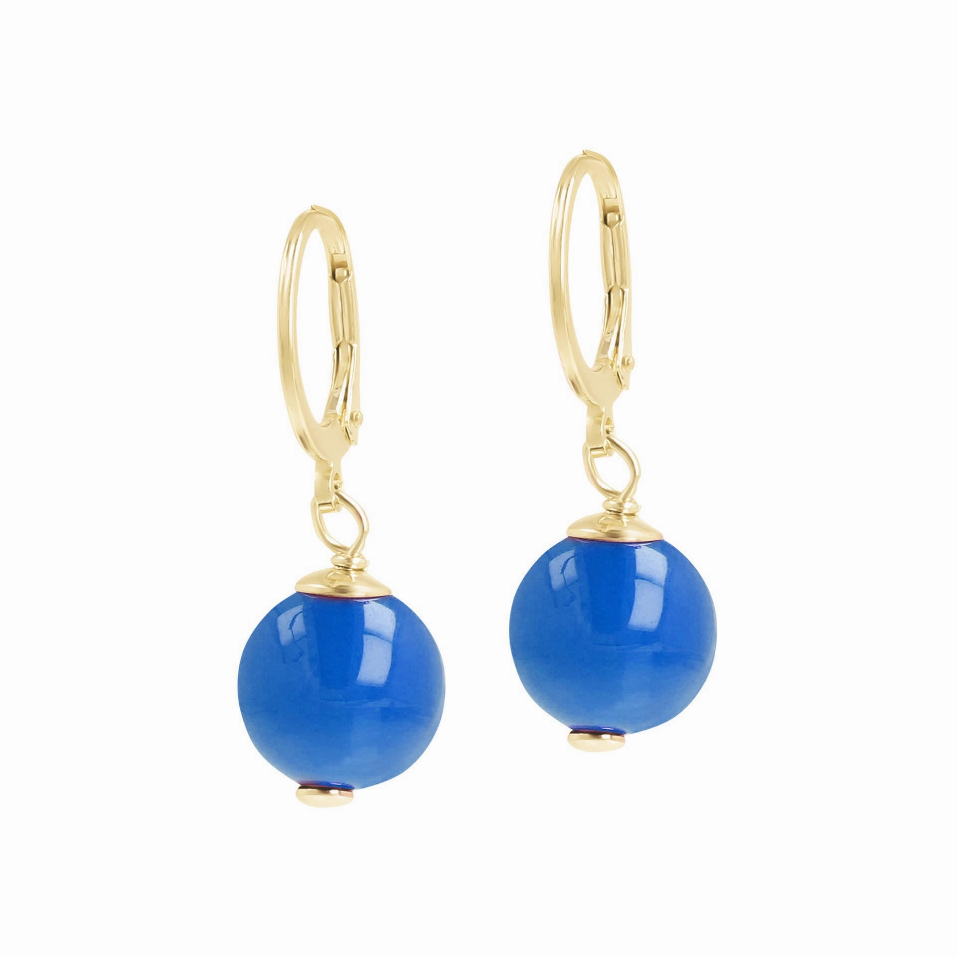 Italian Sterling Silver Leverback Gemstone 10 mm Beaded Earrings