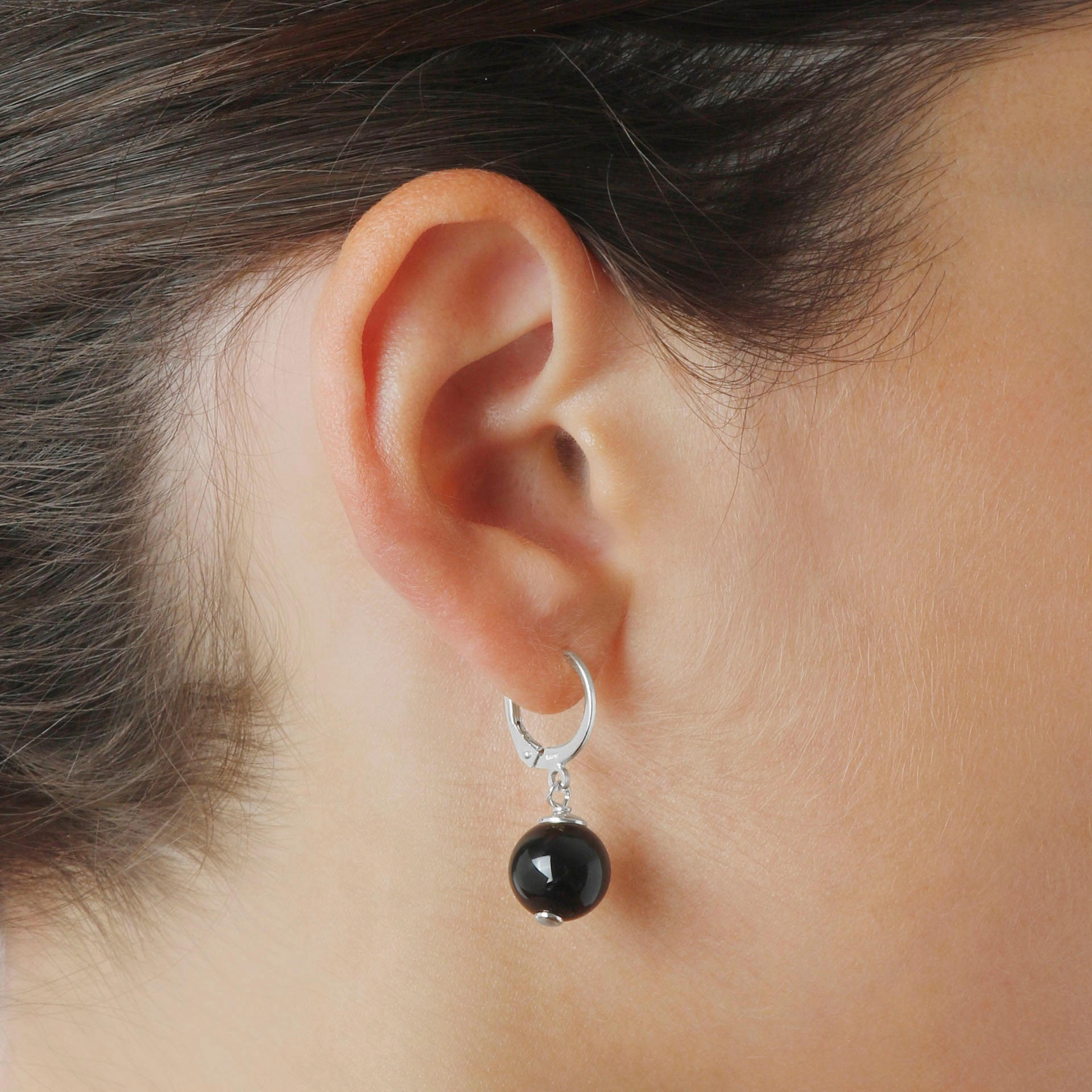 Italian Sterling Silver Leverback Gemstone 10 mm Beaded Earrings