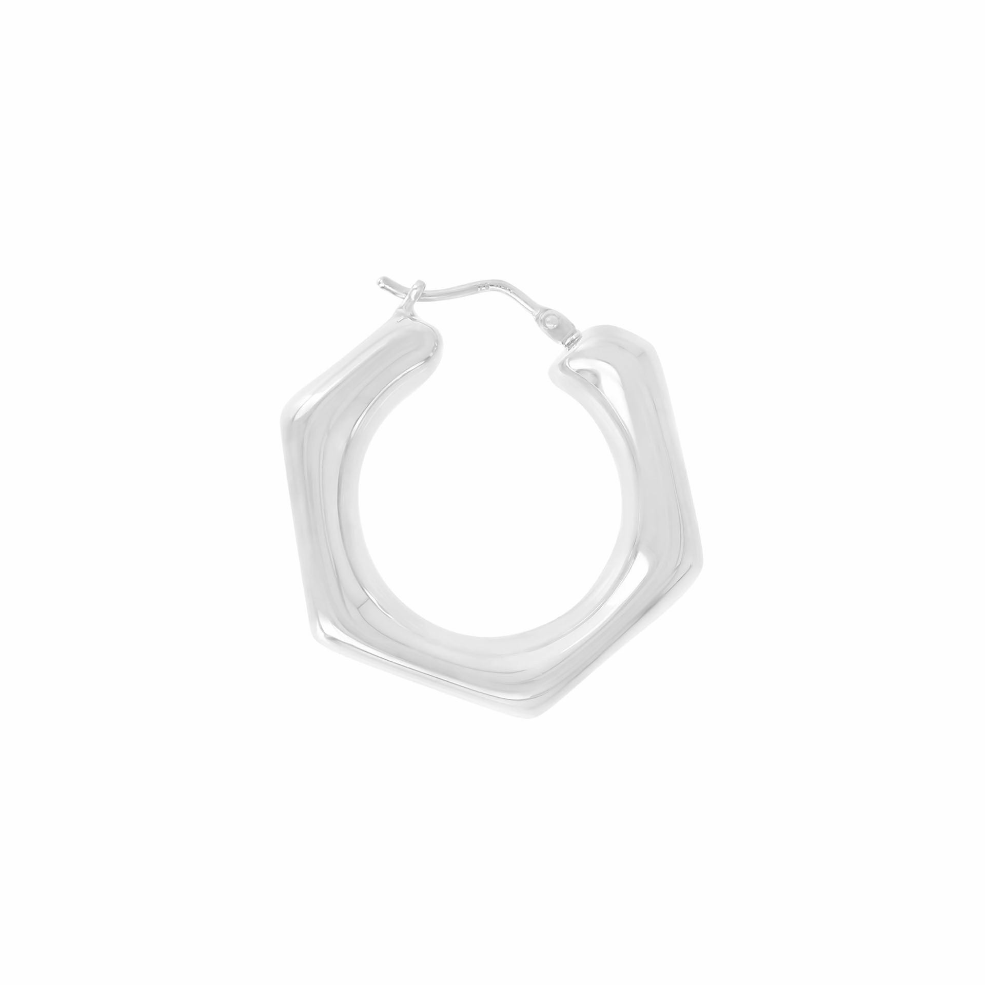 Italian Sterling Silver Polished Electroform Hexagon Hoop Earrings
