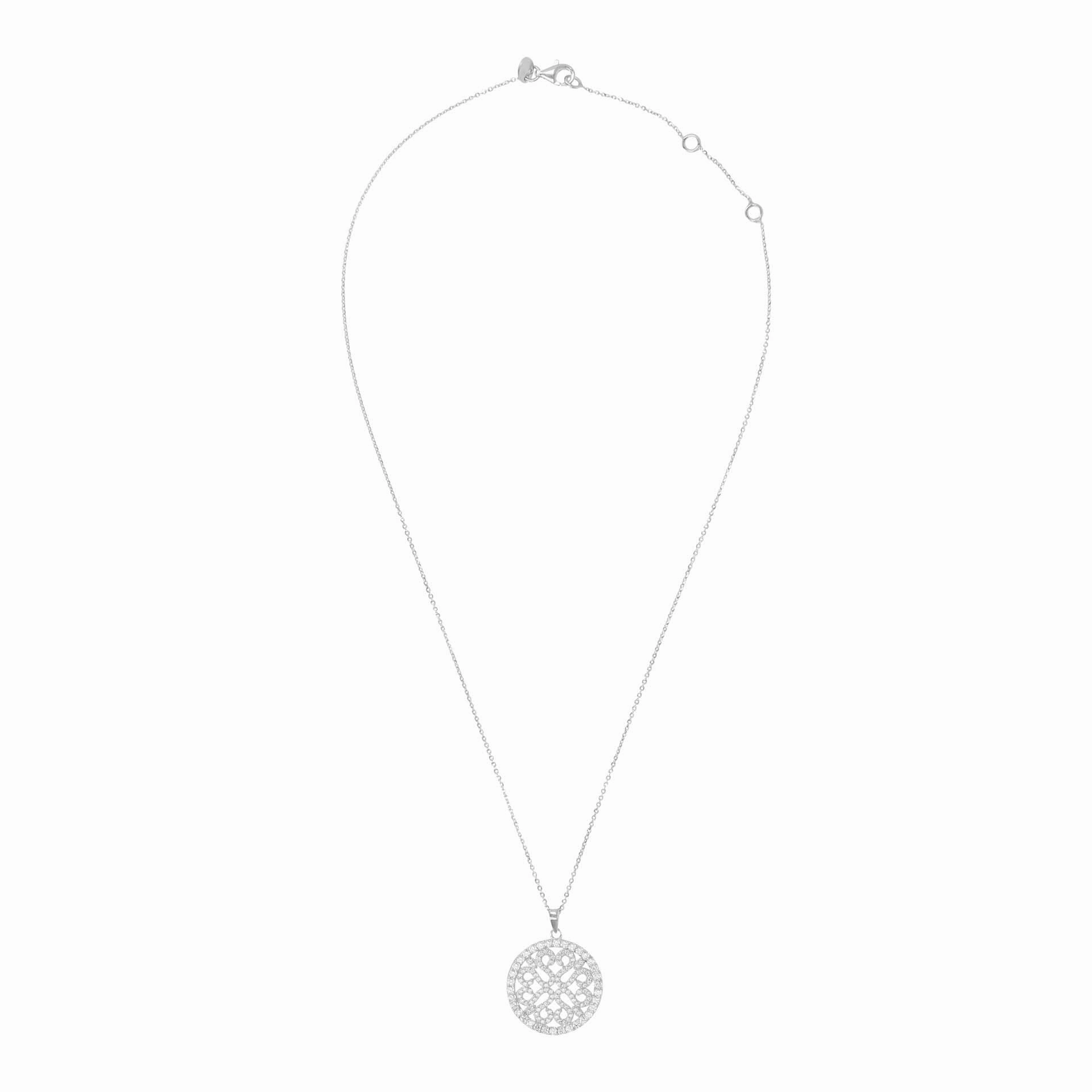 Italian Sterling Silver Round Geometrical Cubic Zirconia Pendant