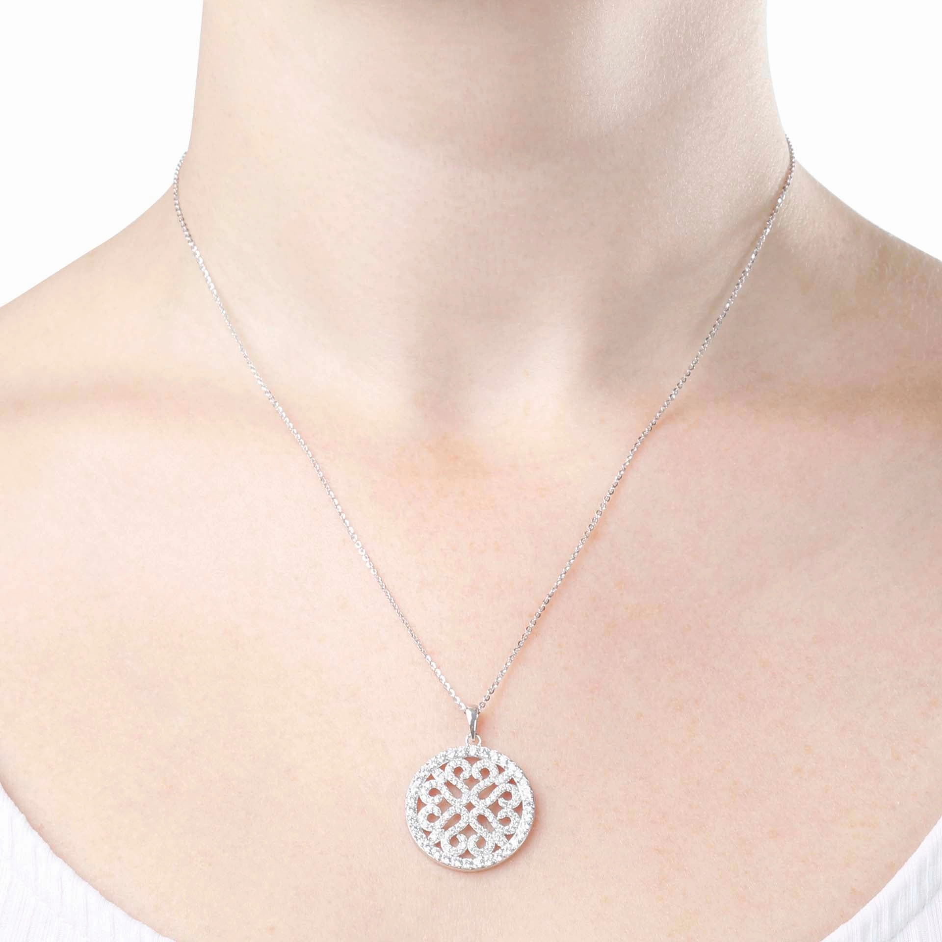 Italian Sterling Silver Round Geometrical Cubic Zirconia Pendant