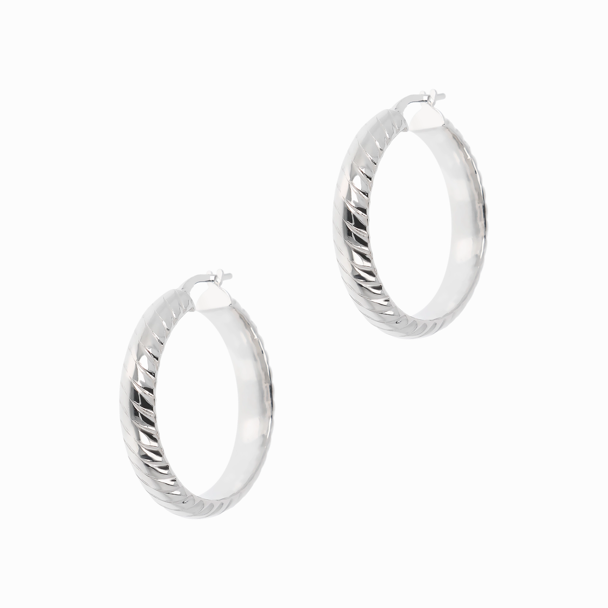 Italian Sterling Silver Twisted Pattern 1-1/4" Hoop Earrings