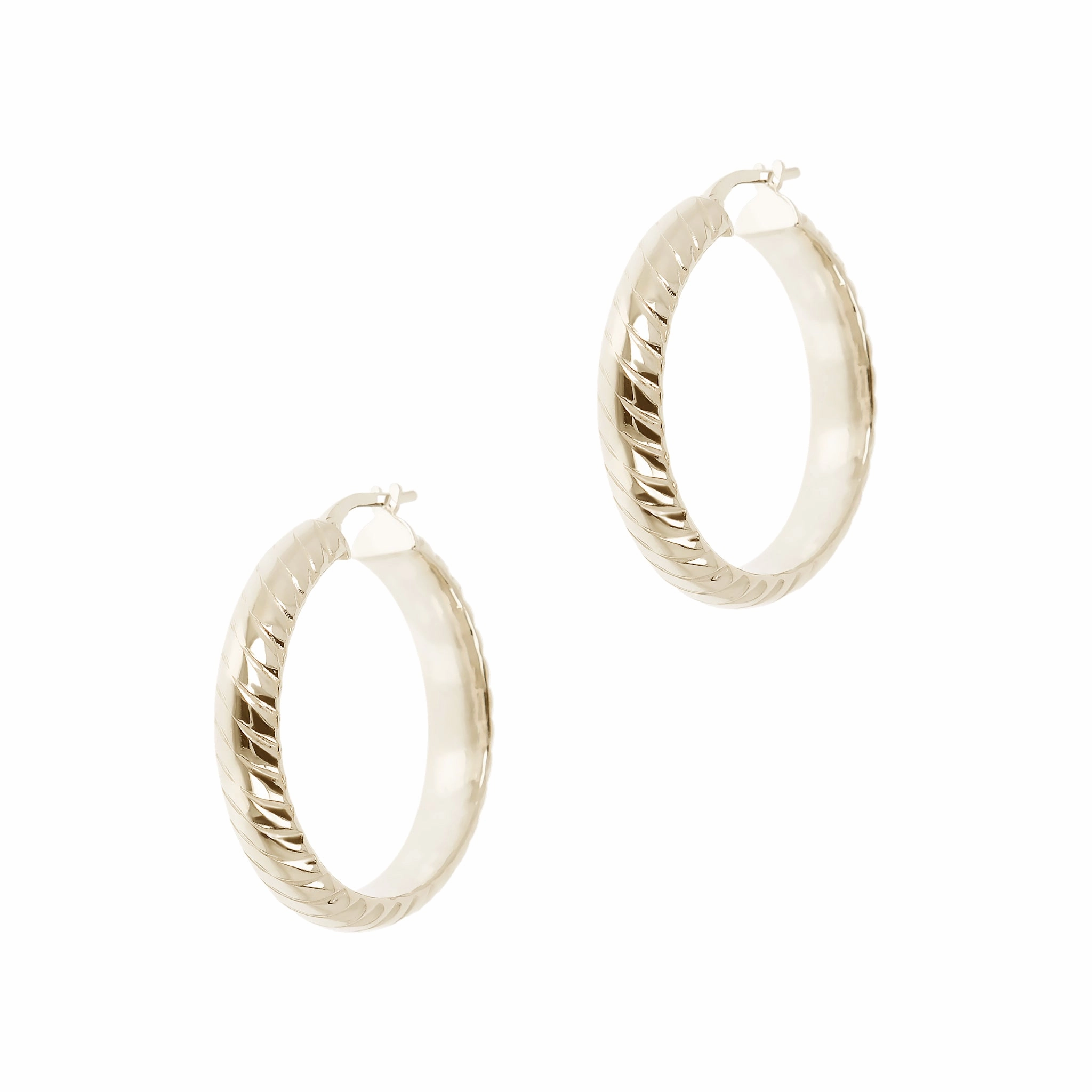 Italian Sterling Silver Twisted Pattern 1-1/4" Hoop Earrings