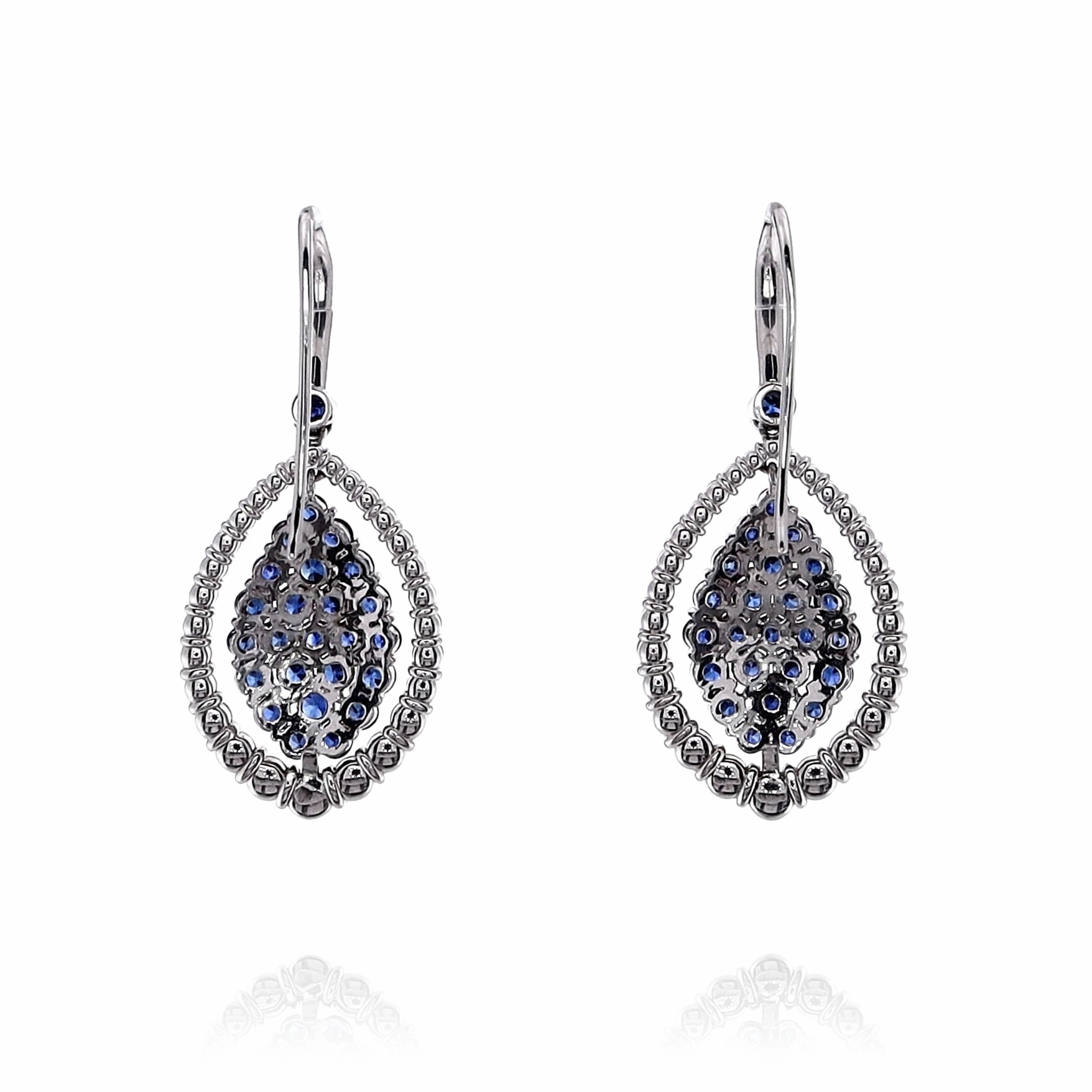 Jack Kelege 18k White Gold Marquise Shaped Sapphire and Diamond Drop Earrings
