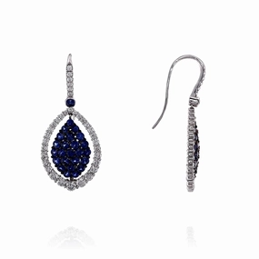 Jack Kelege 18k White Gold Marquise Shaped Sapphire and Diamond Drop Earrings