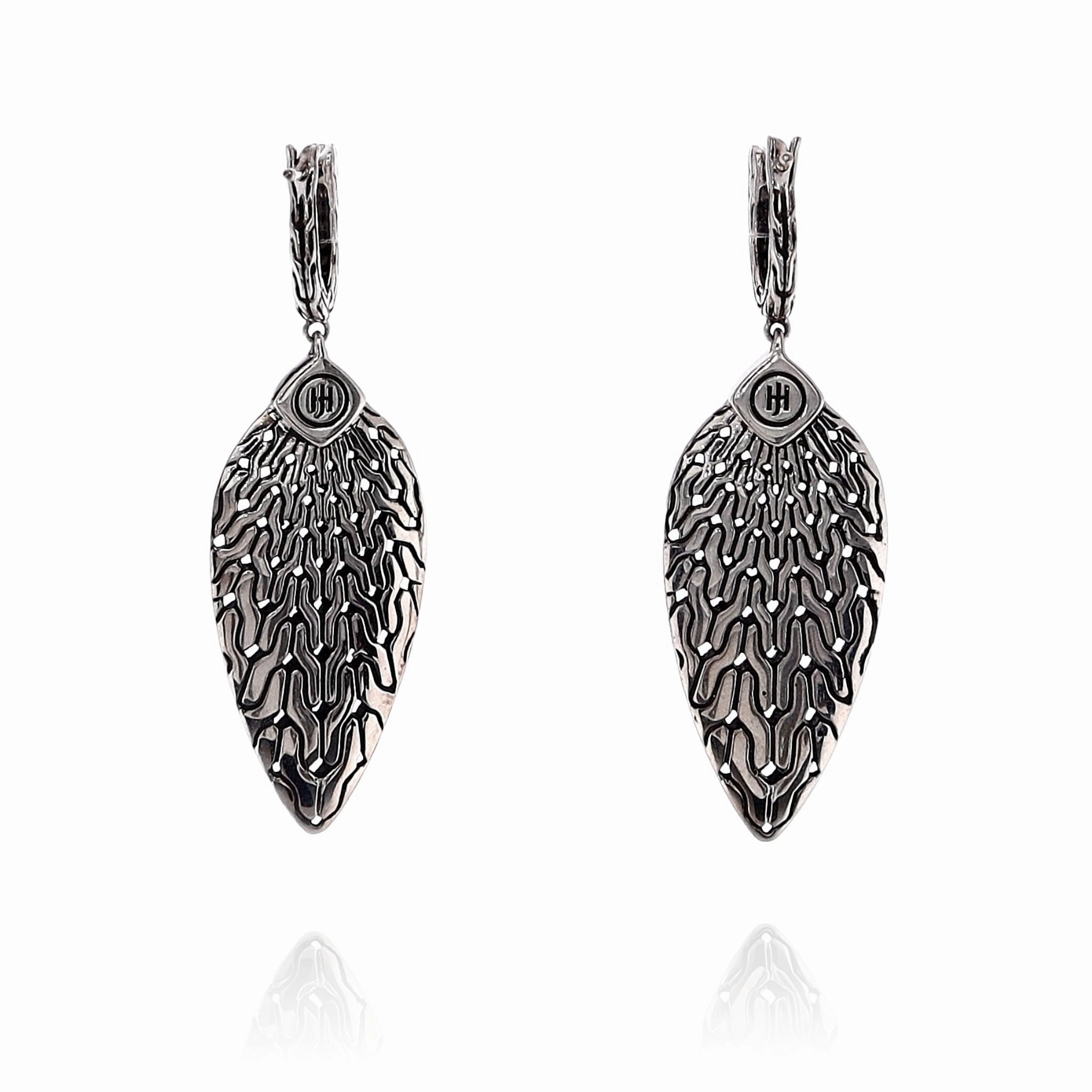 John Hardy Sterling Silver Chain Design Pyrite, Black Sapphire and Spinel Drop Earrings