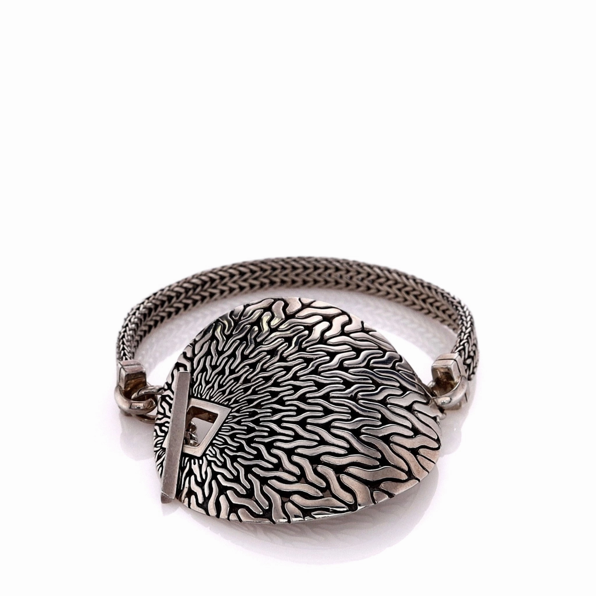 John Hardy Sterling Silver Classic Large Engraved Disc Chain Bracelet