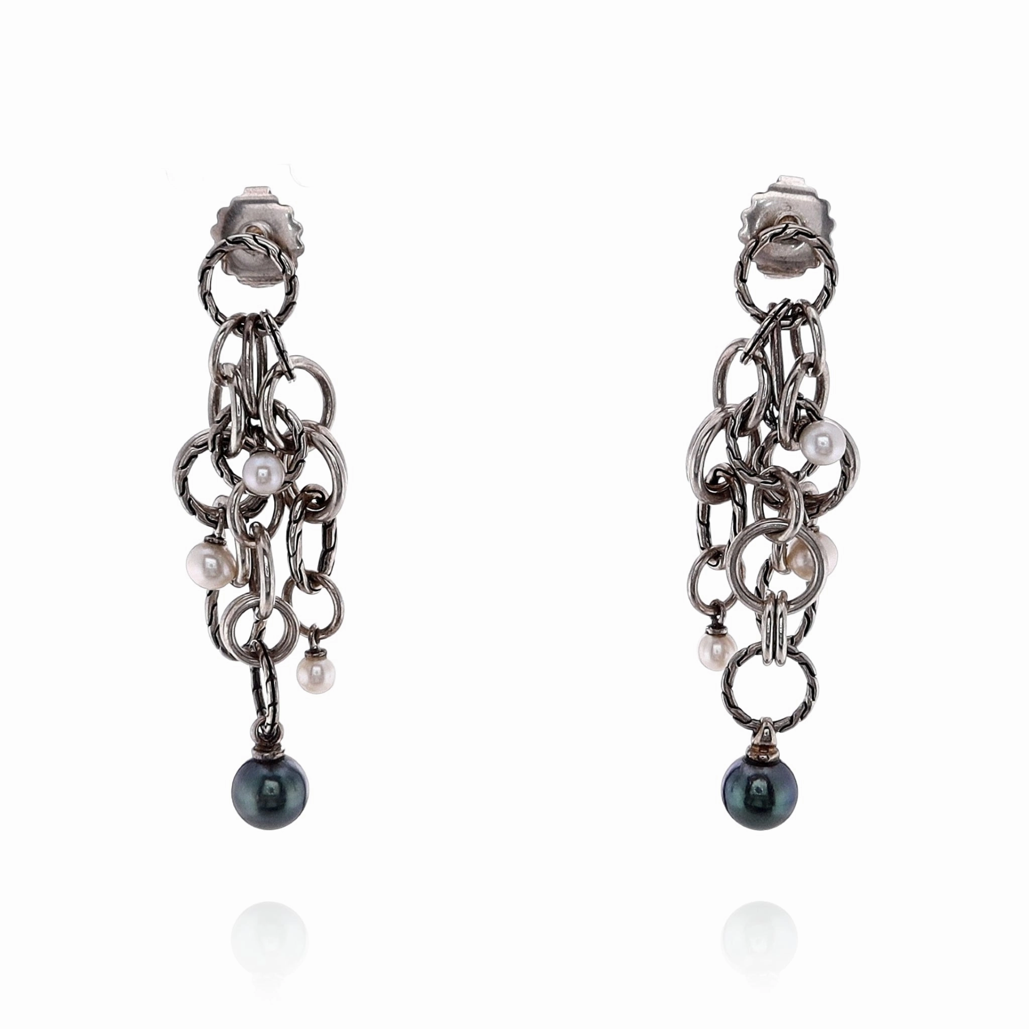 John Hardy Sterling Silver Freshwater and Tahitian Pearl Chain Drop Earrings