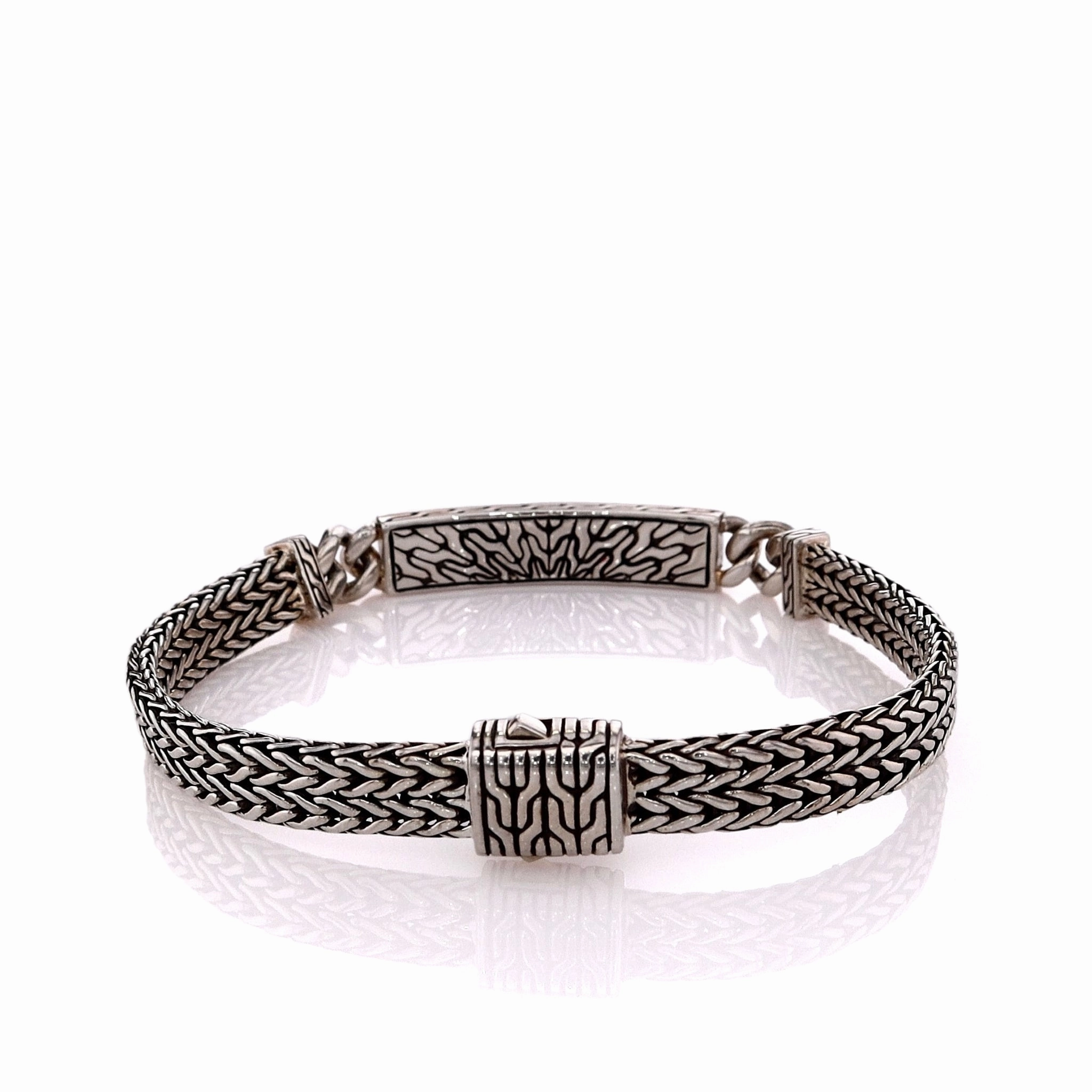 John Hardy Sterling Silver Palu Hammered Center Sapphire ID Bracelet