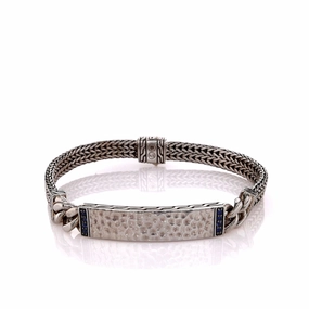John Hardy Sterling Silver Palu Hammered Center Sapphire ID Bracelet