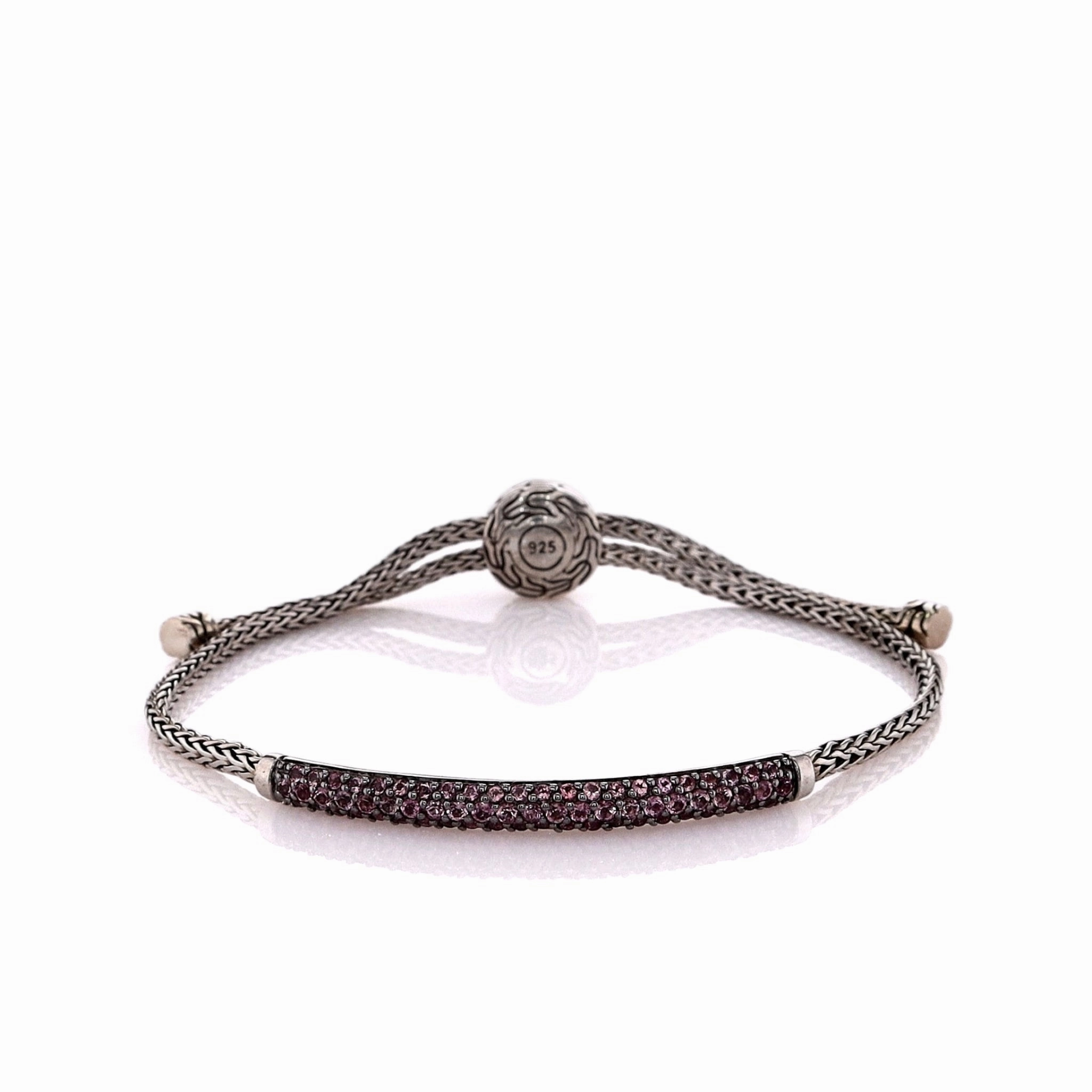 John Hardy Sterling Silver Pink Tourmaline Pull Through Chain Bracelet