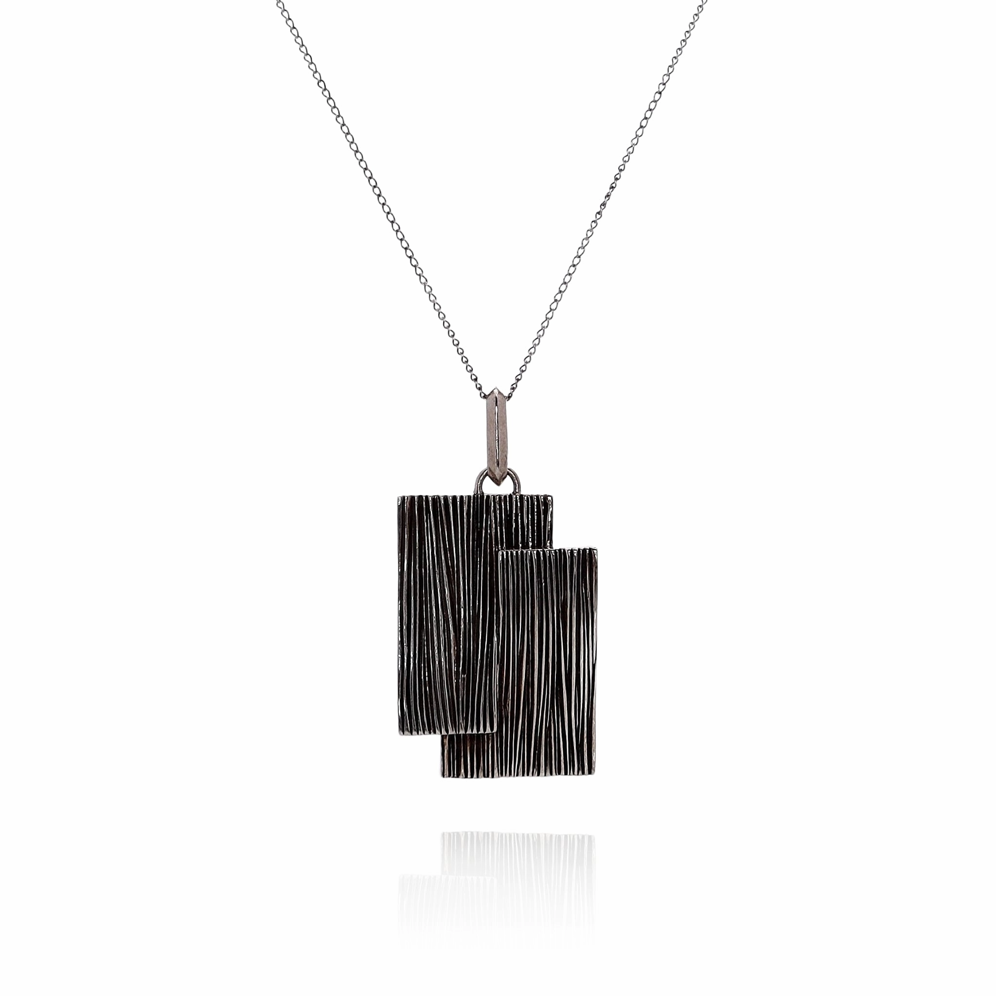 John Hardy Sterling Silver Split Bamboo Rectangle Design Pendant *No Chain*