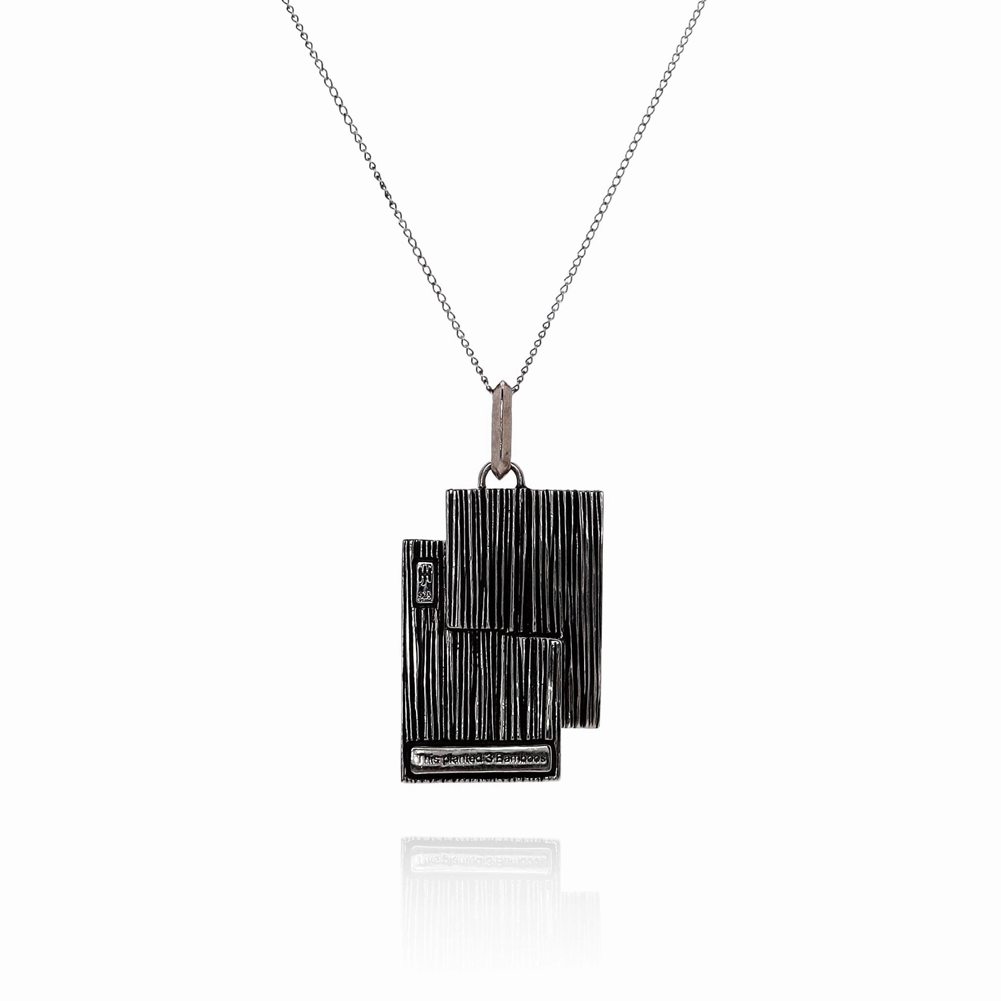 John Hardy Sterling Silver Split Bamboo Rectangle Design Pendant *No Chain*