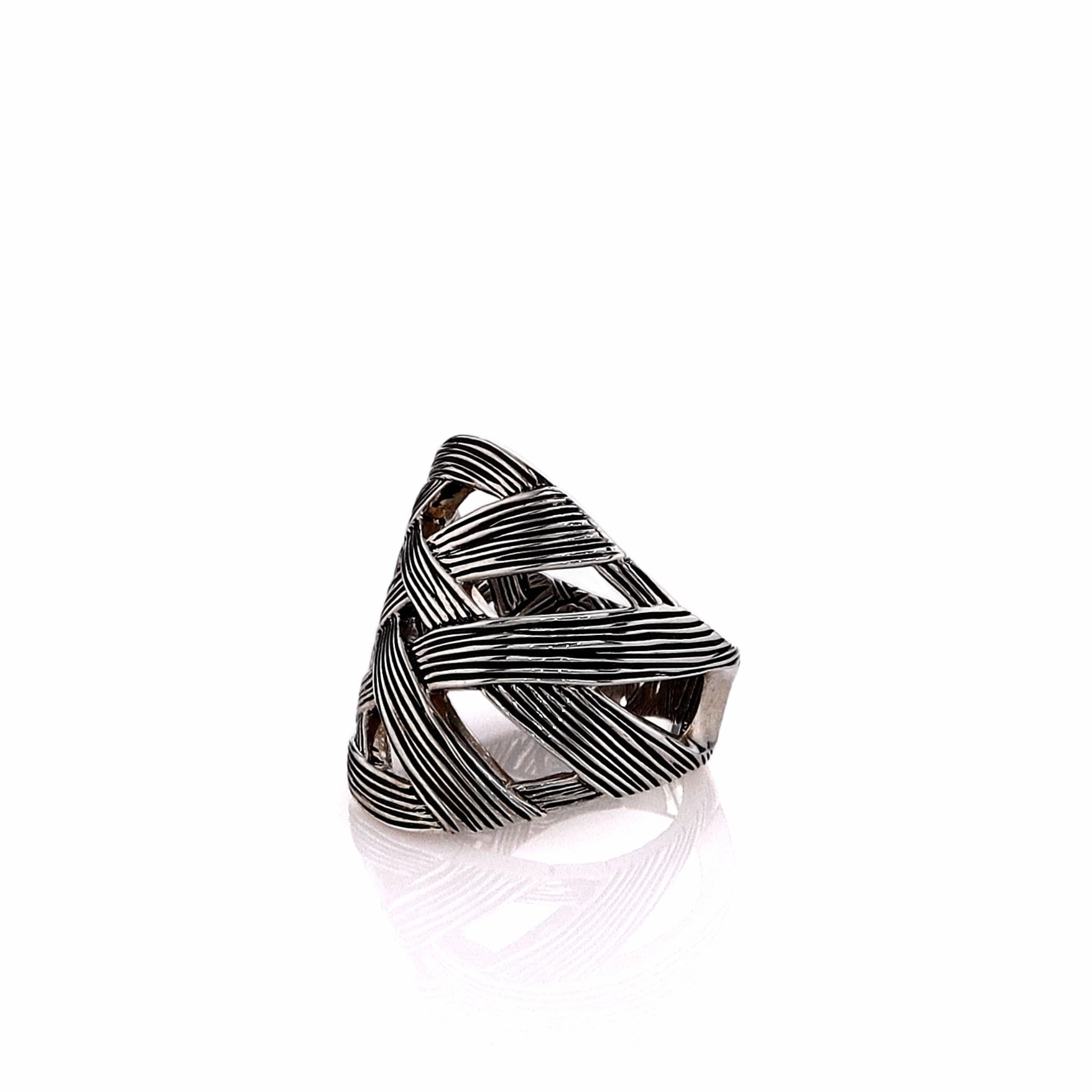 John Hardy Sterling Silver Striated Criss-Cross Bamboo Design Ring