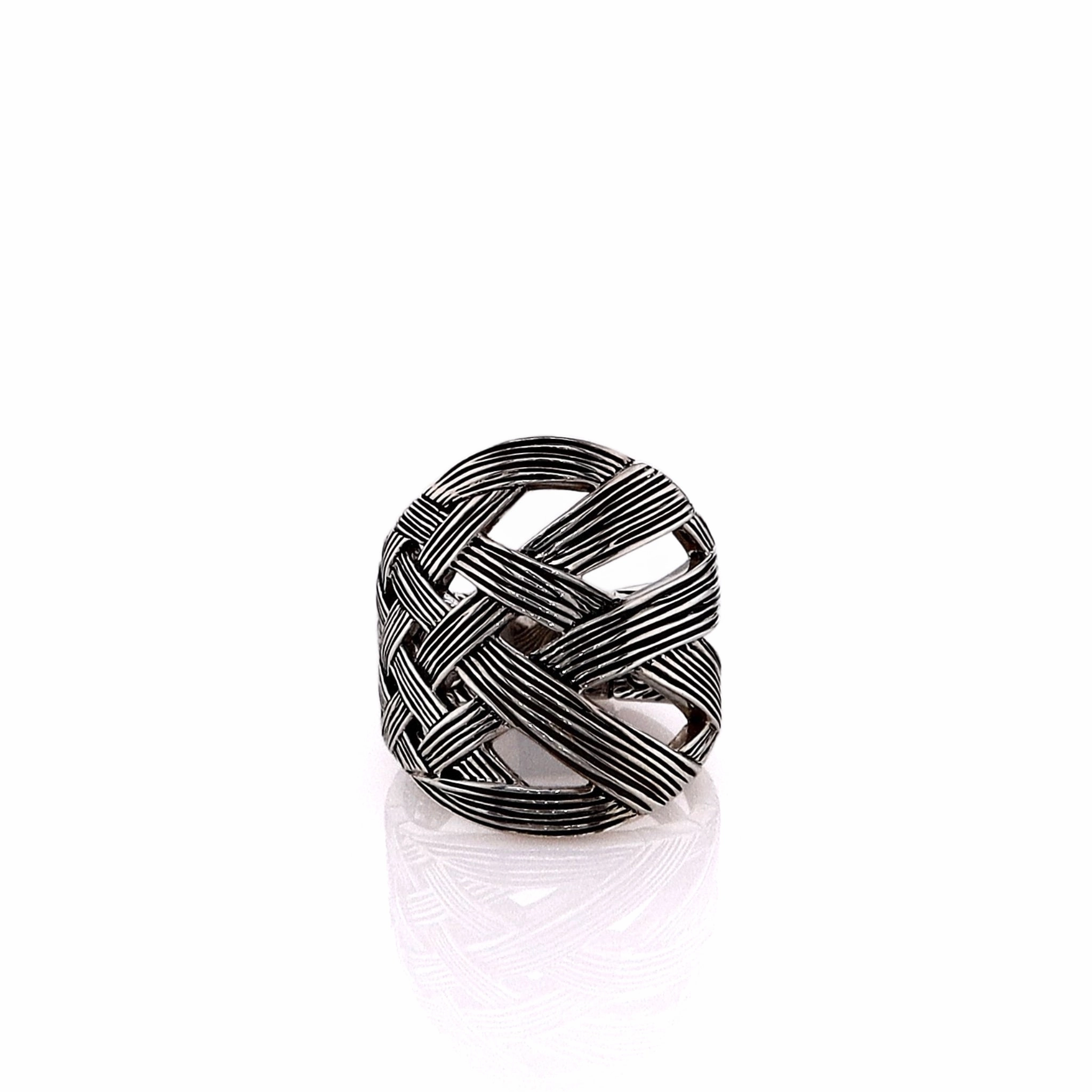 John Hardy Sterling Silver Striated Criss-Cross Bamboo Design Ring