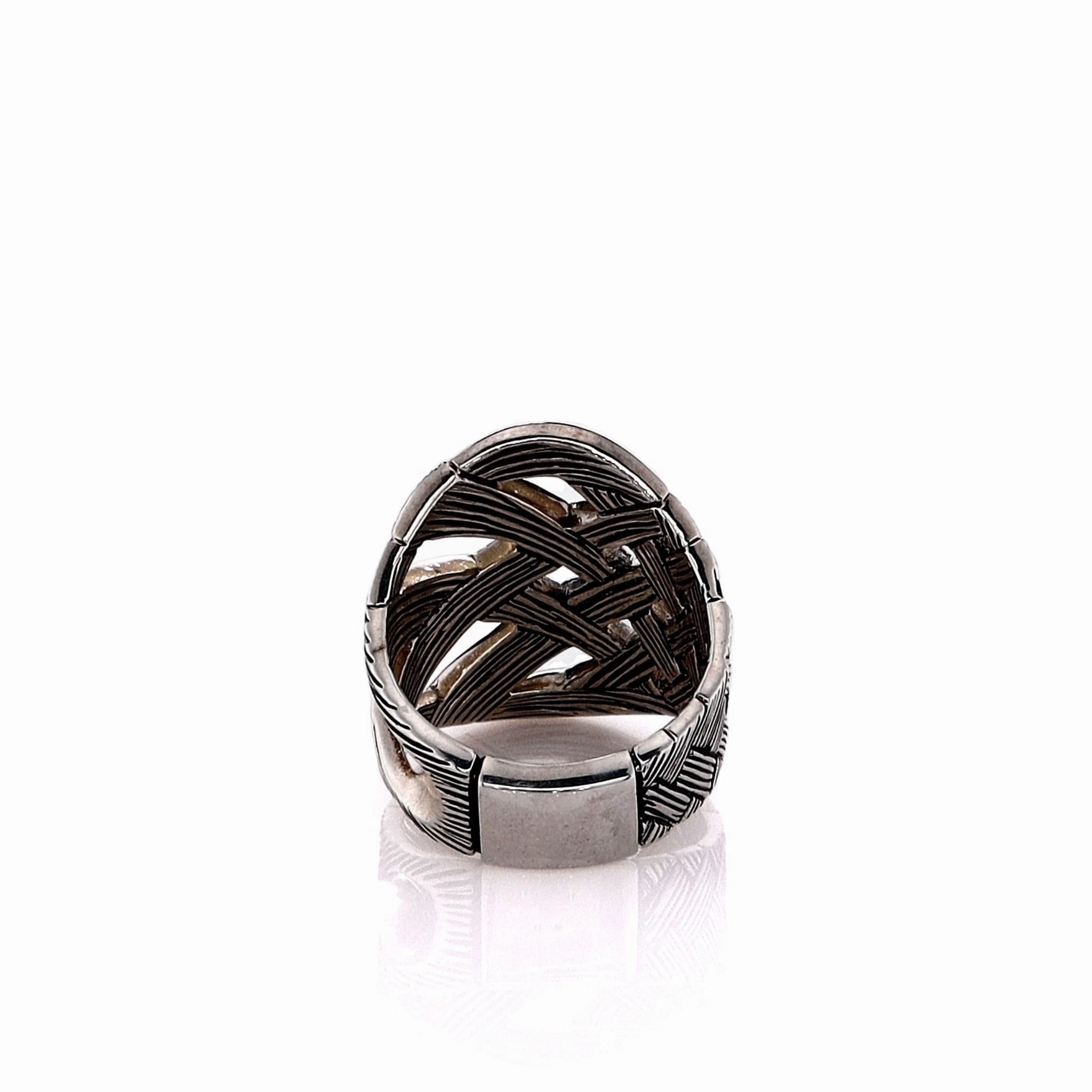 John Hardy Sterling Silver Striated Criss-Cross Bamboo Design Ring