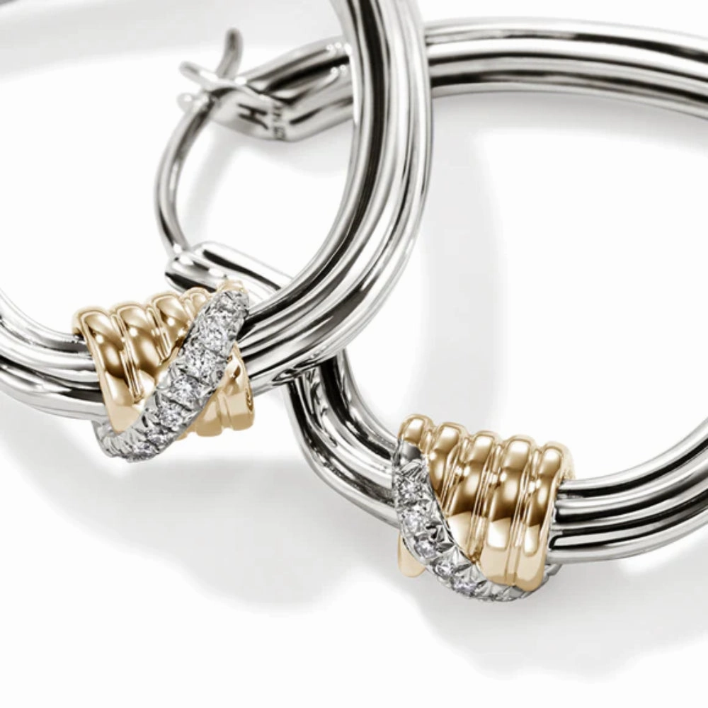 John Hardy Two-Tone Bamboo Heart Hoops